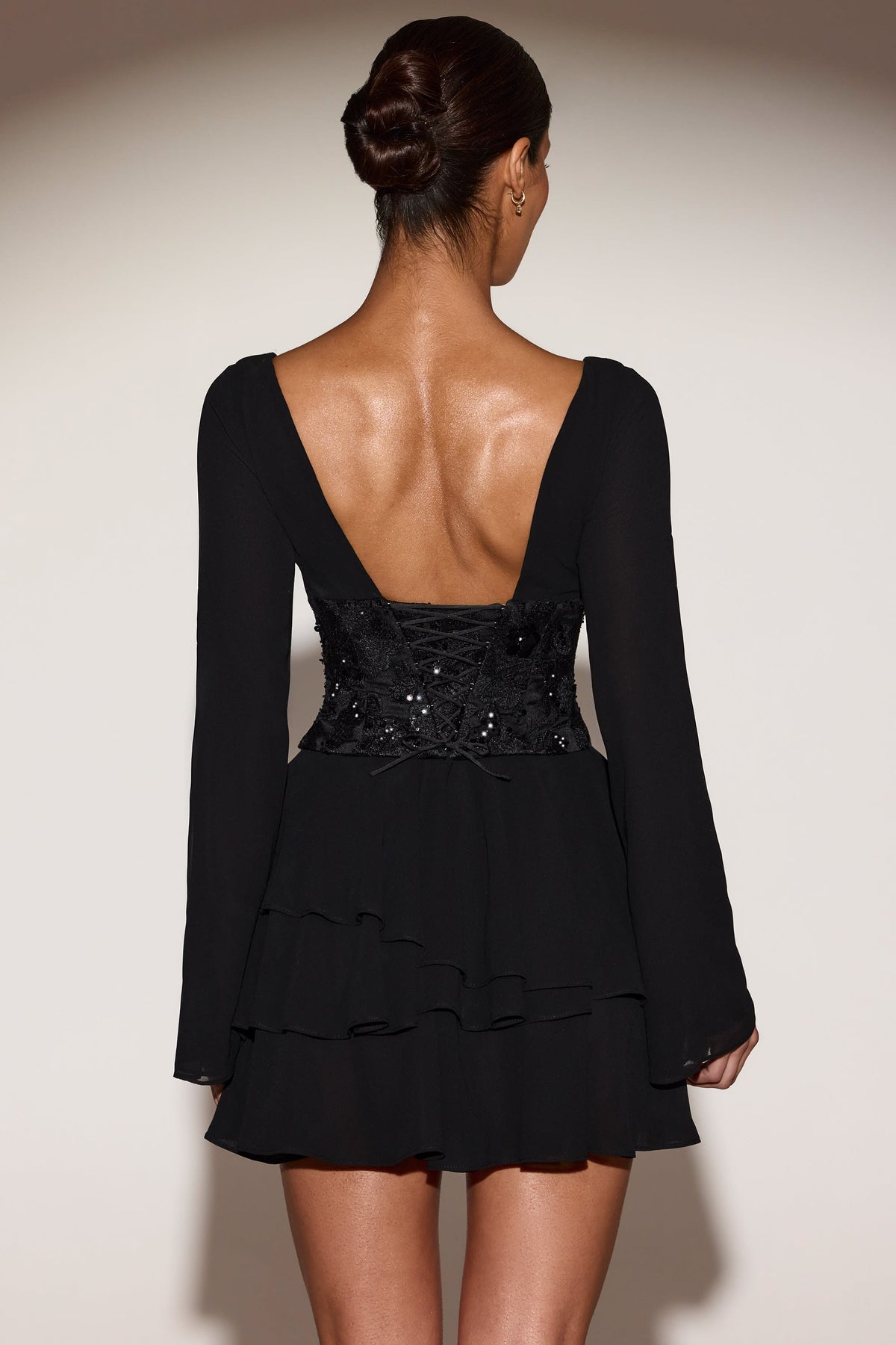 ⁣⁢A-Linien-Minikleid aus Chiffon mit verziertem Korsett in Black⁤⁣ - 2