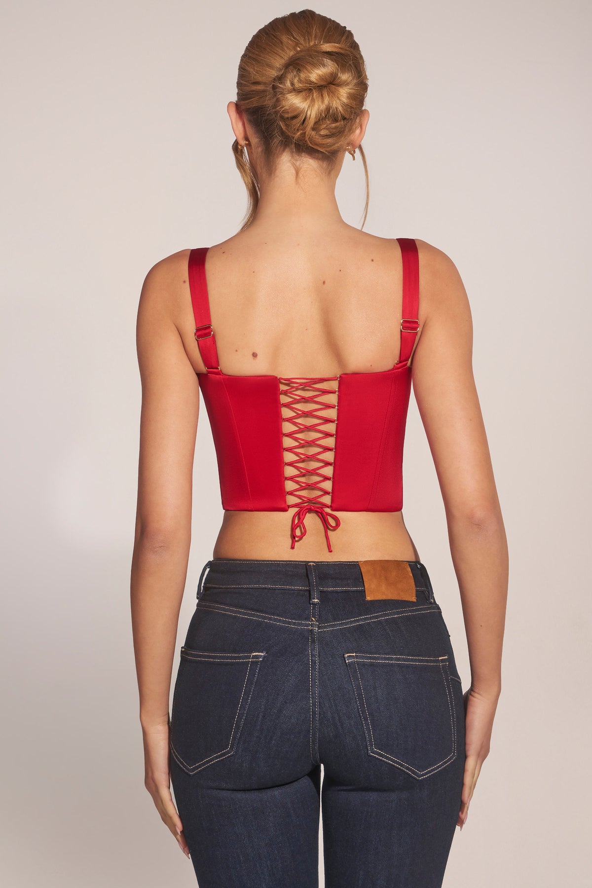 ⁣⁢Korsett-Top mit Herzausschnitt und Schnürung in Cherry⁤⁣