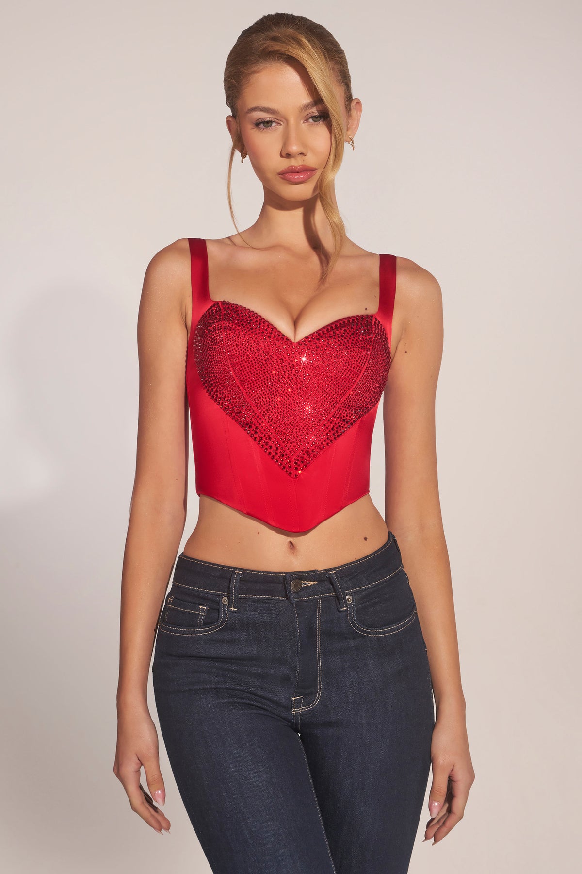 ⁣⁢Korsett-Top mit Herzausschnitt und Schnürung in Cherry⁤⁣