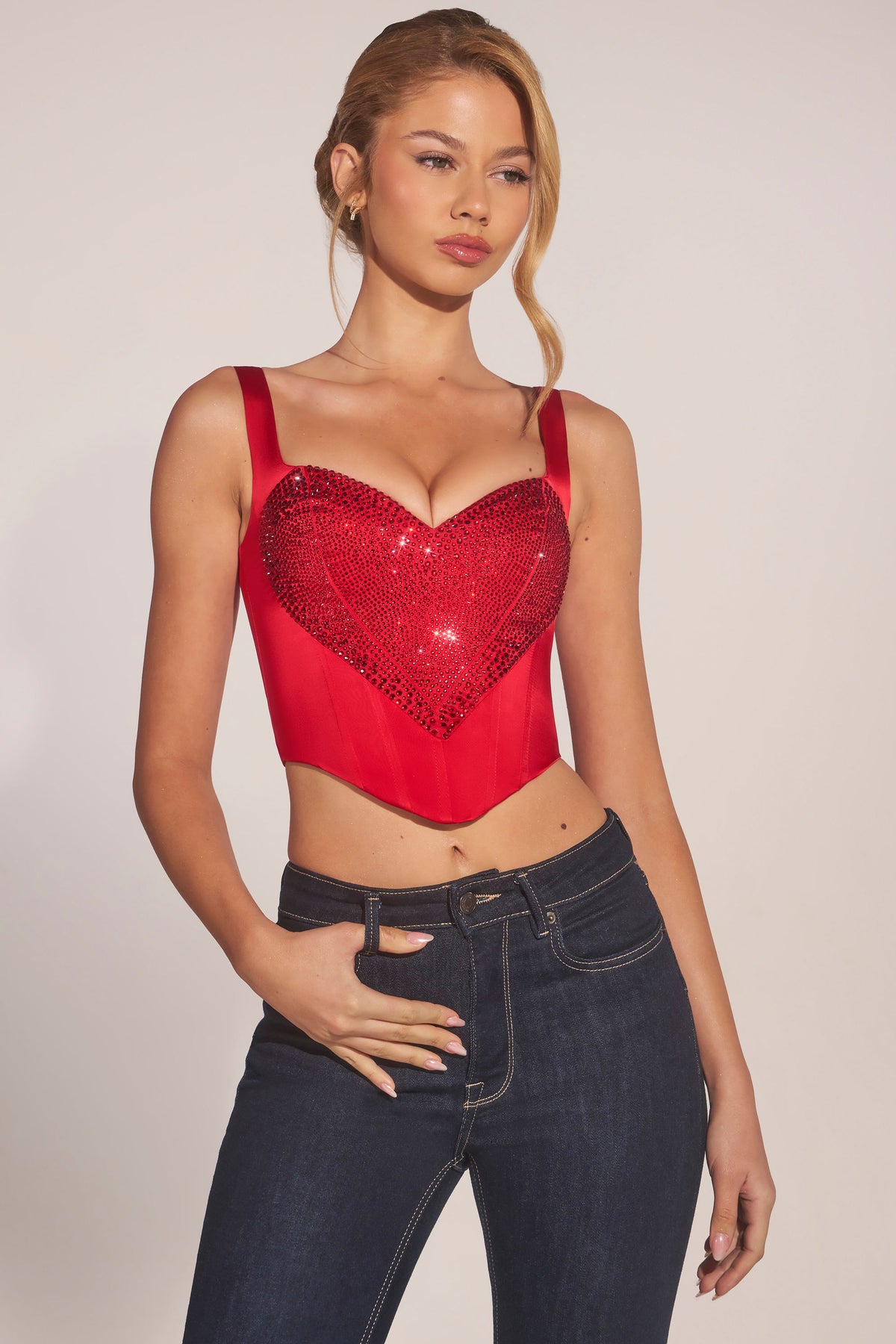 ⁣⁢Korsett-Top mit Herzausschnitt und Schnürung in Cherry⁤⁣
