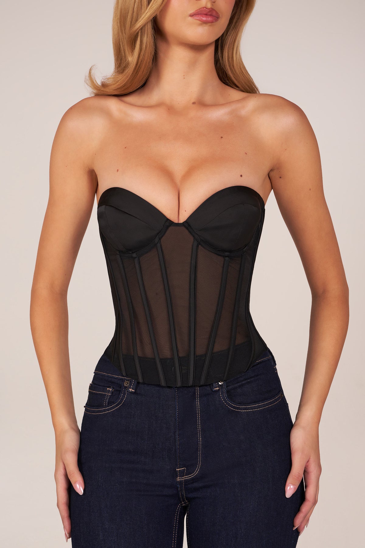 ⁣⁢Bandeau-Korsett-Top mit Schnürung in Schwarz⁤⁣