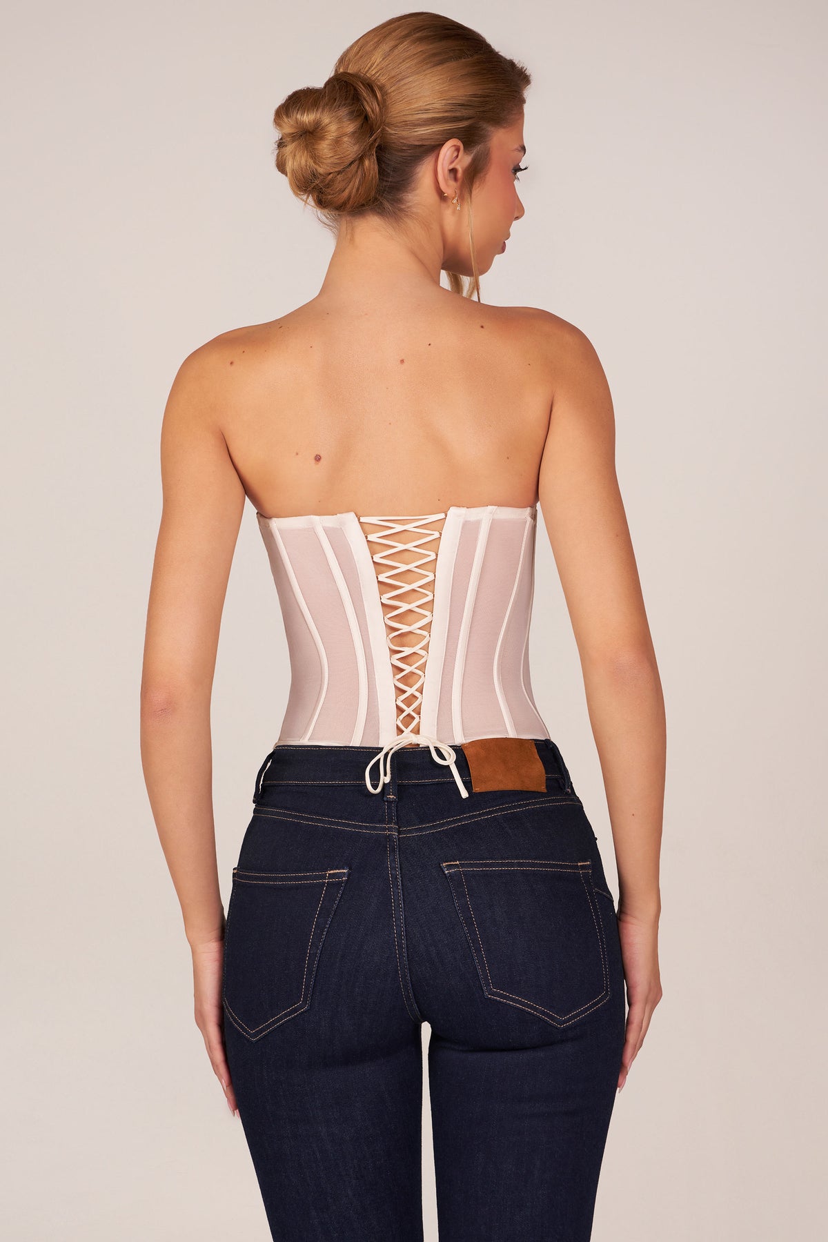 ⁣⁢Bandeau-Korsett-Top mit Schnürung in Ivory⁤⁣