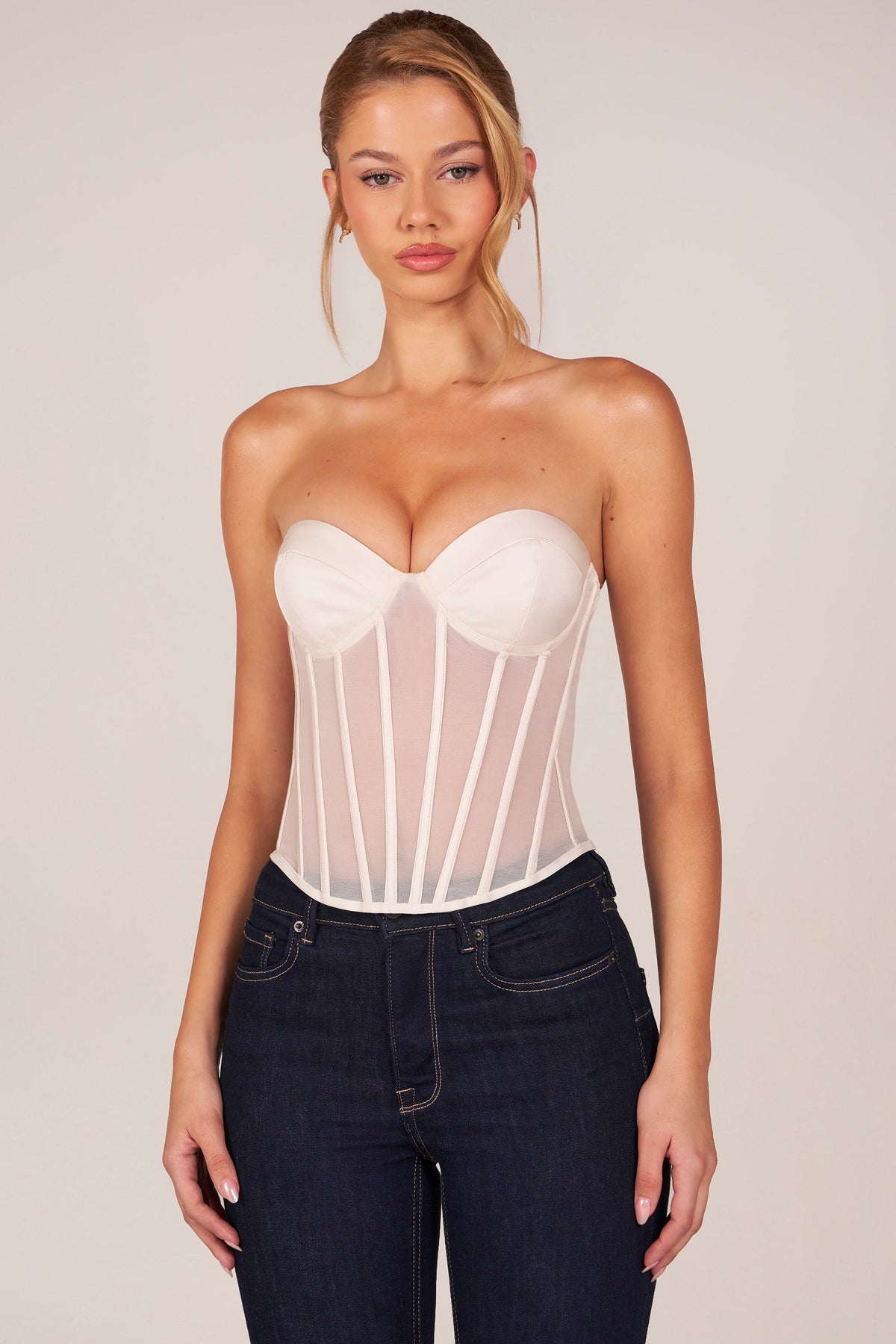⁣⁢Bandeau-Korsett-Top mit Schnürung in Ivory⁤⁣