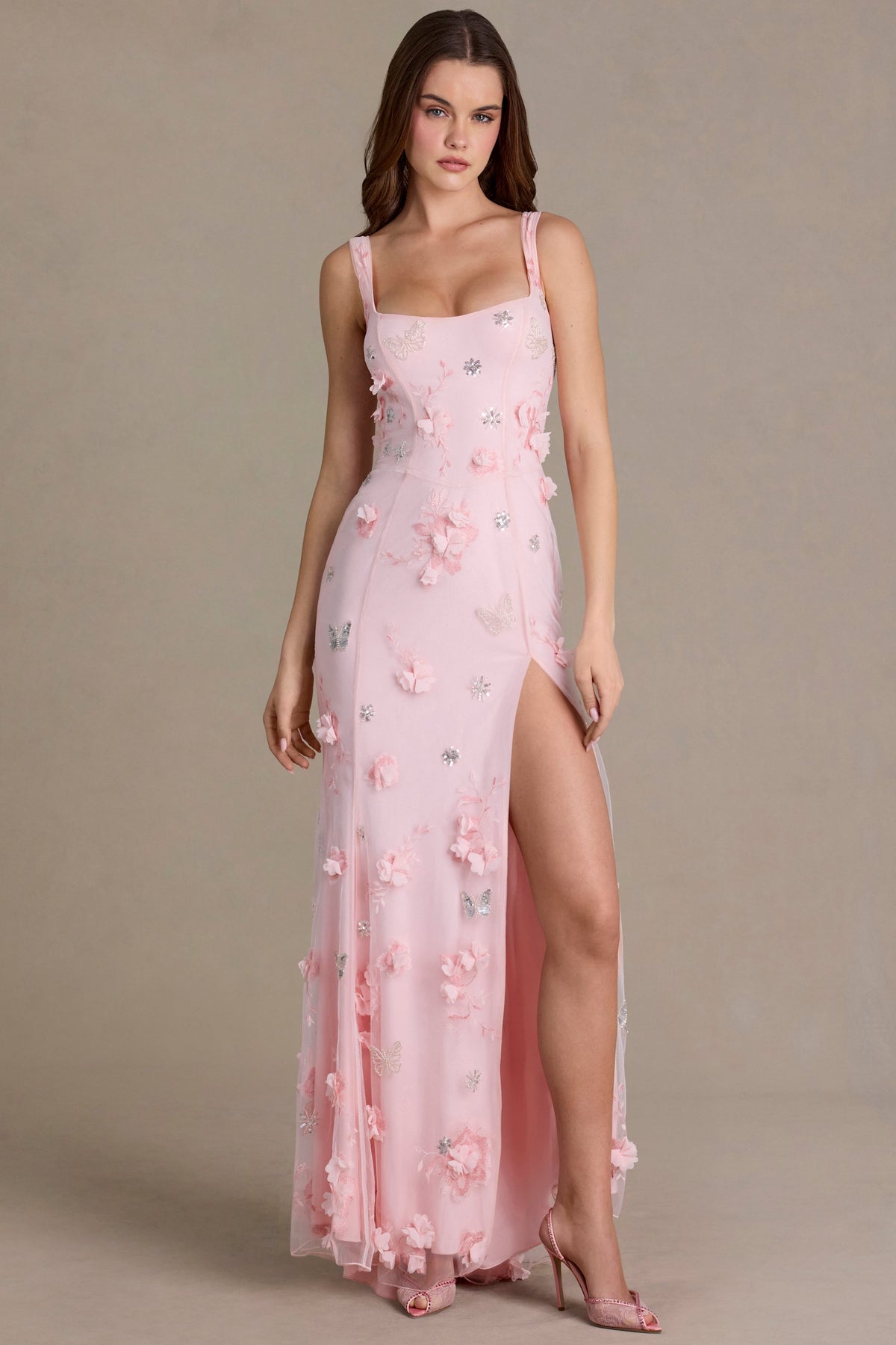 ⁣⁢Verziertes Korsett-Abendkleid in Baby Pink⁤⁣ - 1