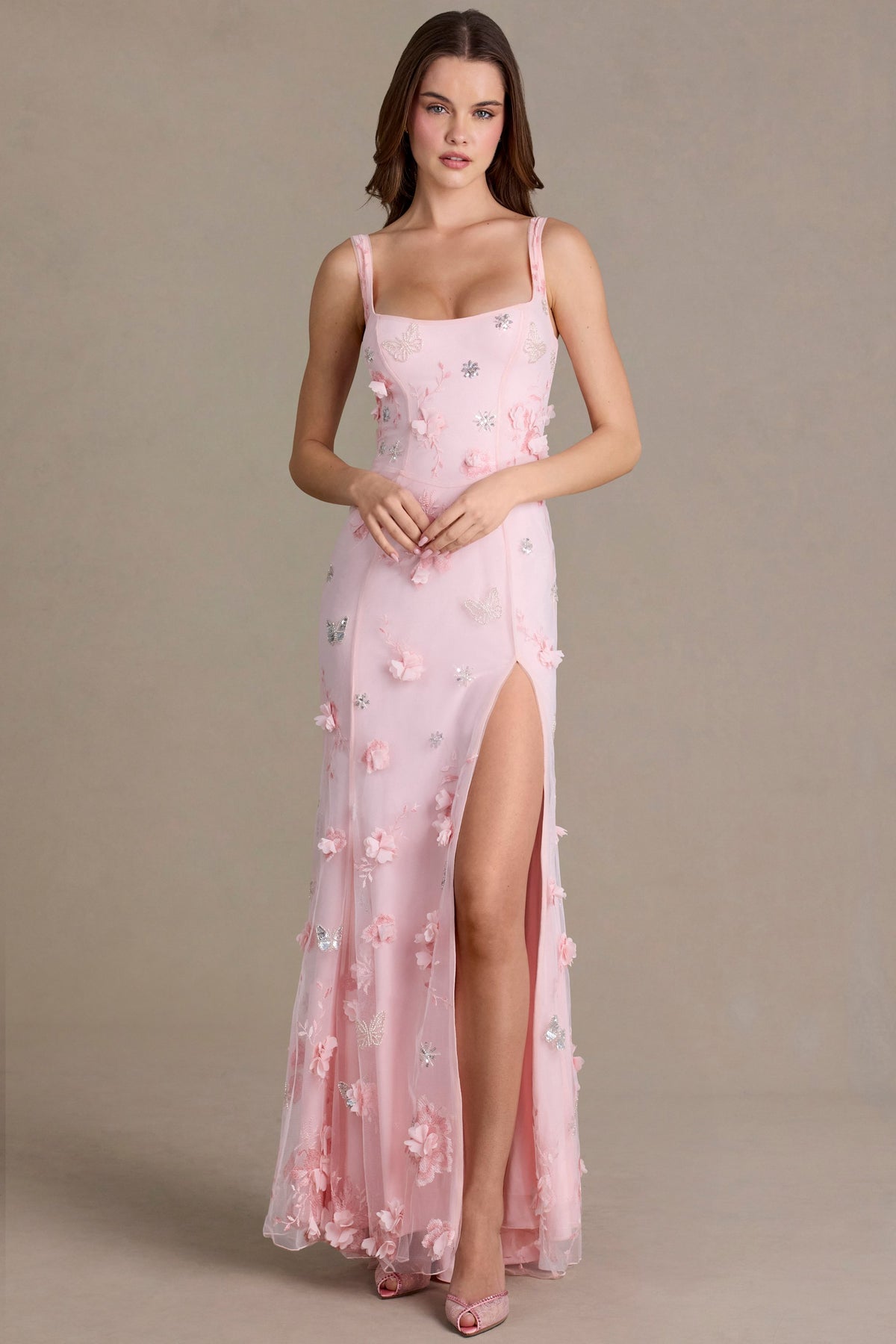 ⁣⁢Verziertes Korsett-Abendkleid in Babyrosa⁤⁣