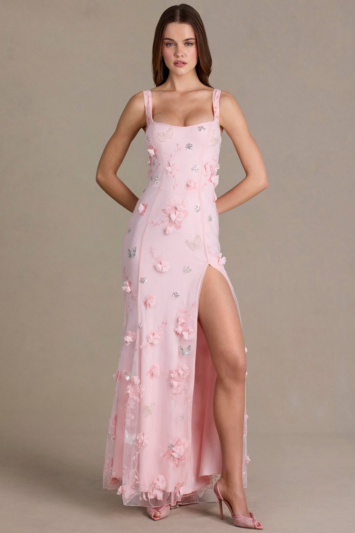⁣⁢Verziertes Korsett-Abendkleid in Babyrosa⁤⁣