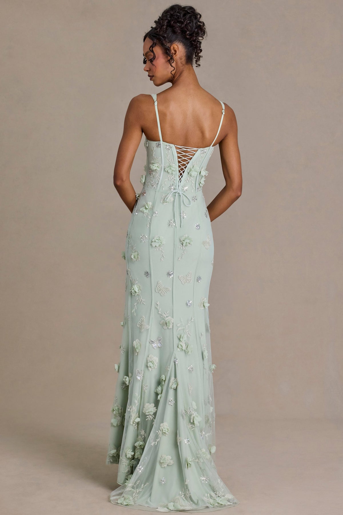 ⁣⁢Verziertes Korsett-Abendkleid in Salbeigrün⁤⁣ - 2