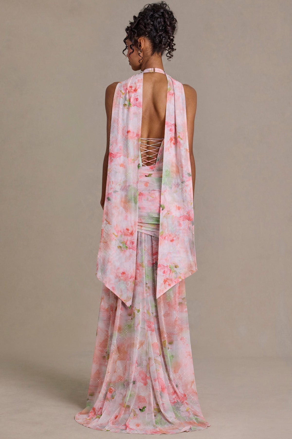 ⁣⁢Maxikleid mit Schal-Detail und Blumenprint in Pink⁤⁣