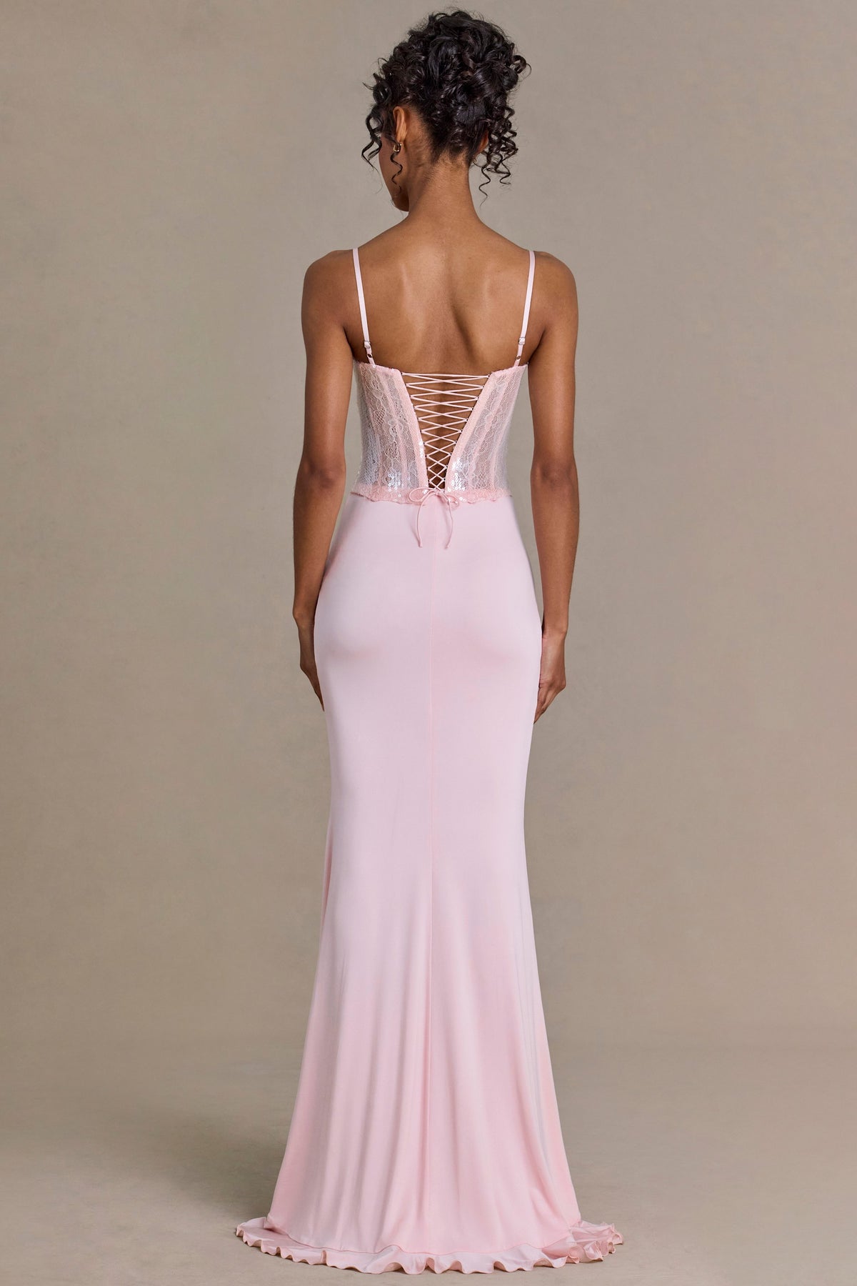 ⁣⁢Verziertes Spitzen-Korsett-Abendkleid in Blütenrosa⁤⁣