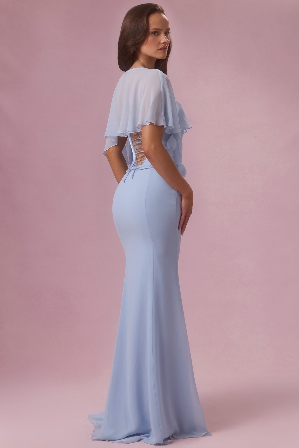 ⁣⁢Chiffon-Cape in Himmelblau⁤⁣