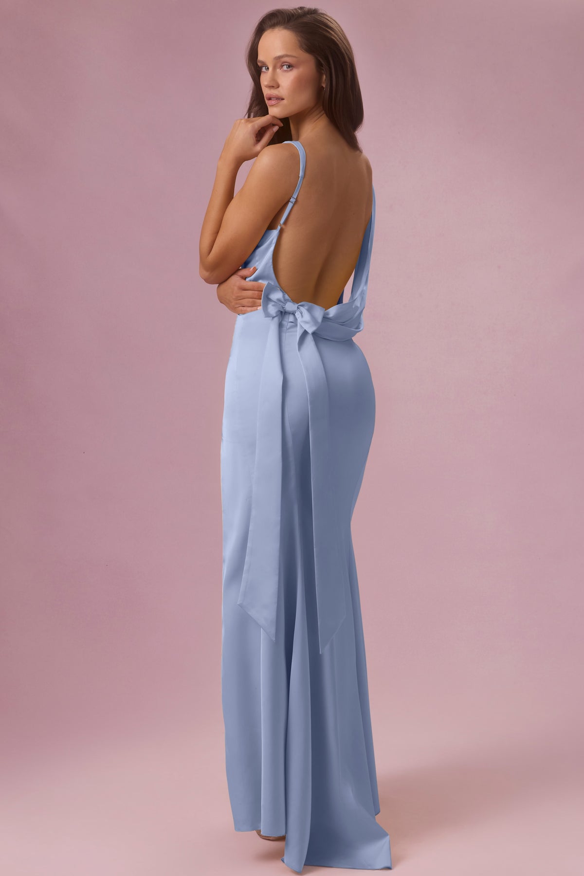 ⁣⁢Satin-Abendkleid mit Drapierung in Himmelblau⁤⁣