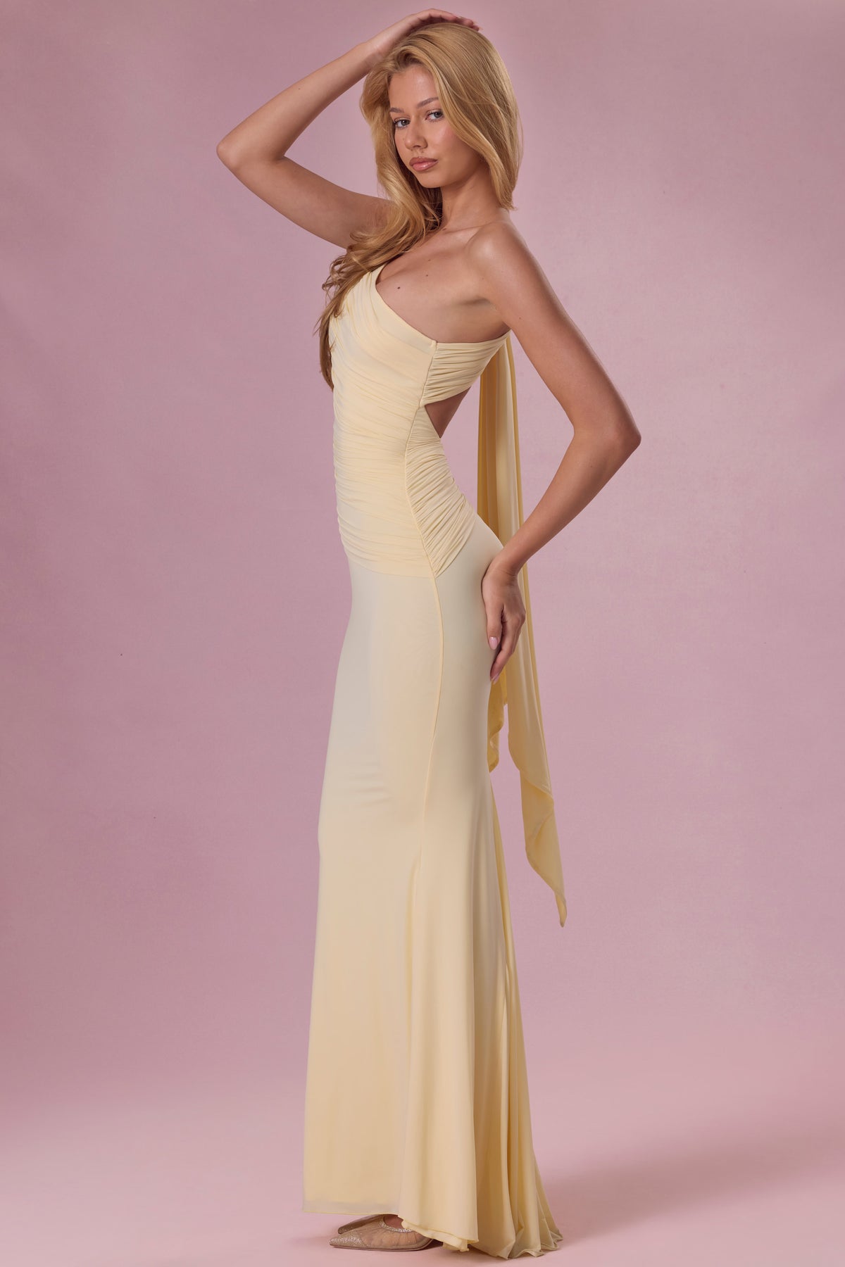 ⁣⁢Jersey-Brautjungfernkleid in Butter⁤⁣