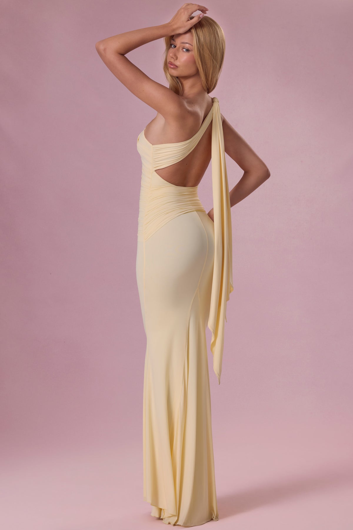 ⁣⁢Jersey-Brautjungfernkleid in Butter⁤⁣