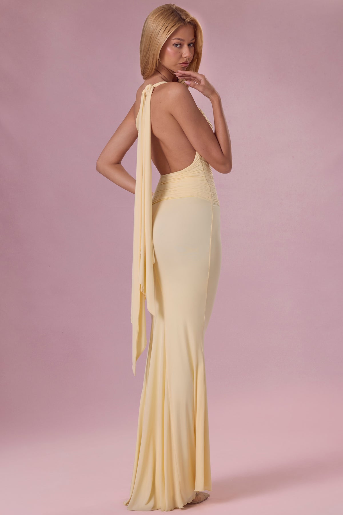 ⁣⁢Jersey-Brautjungfernkleid in Butter⁤⁣