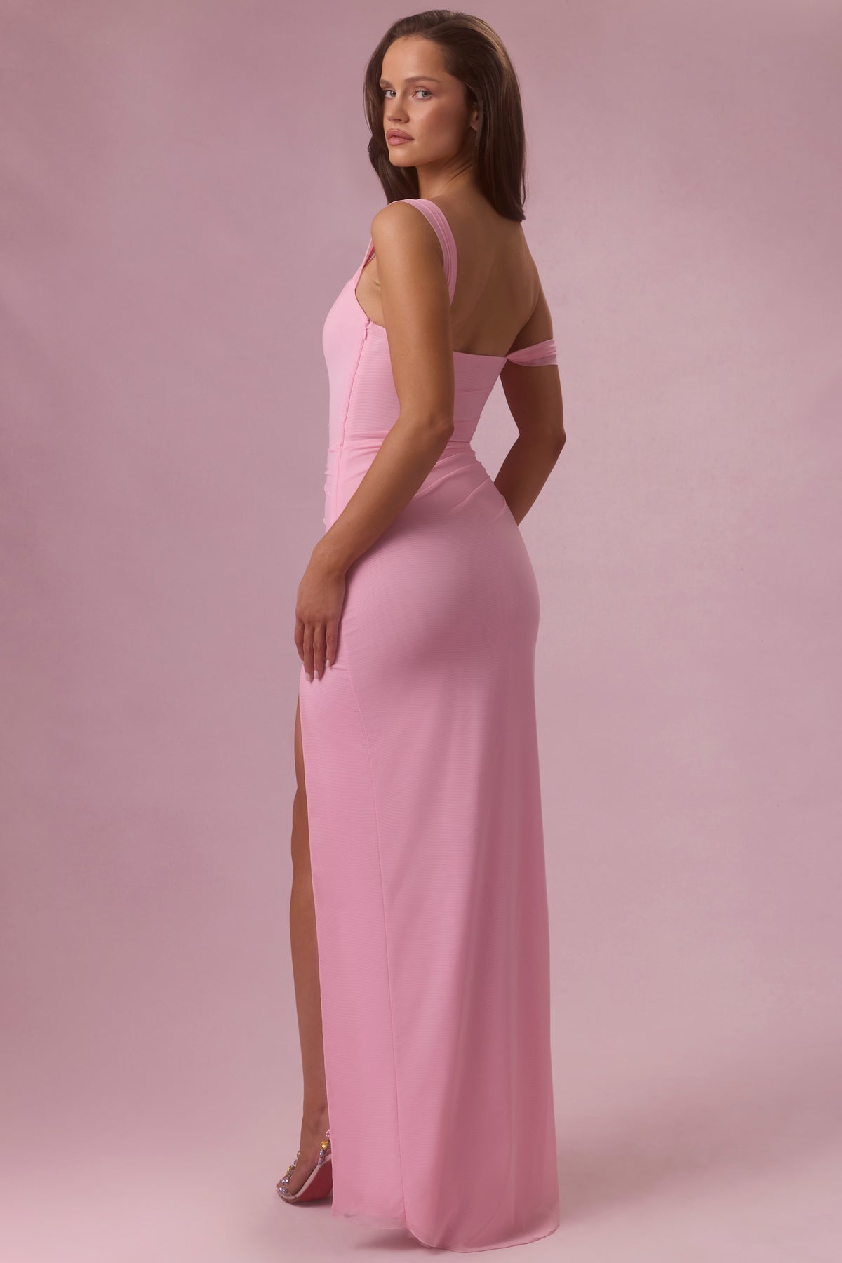 ⁣⁢Mesh Draped Korsett-Abendkleid in Candyfloss Pink⁤⁣ - 2