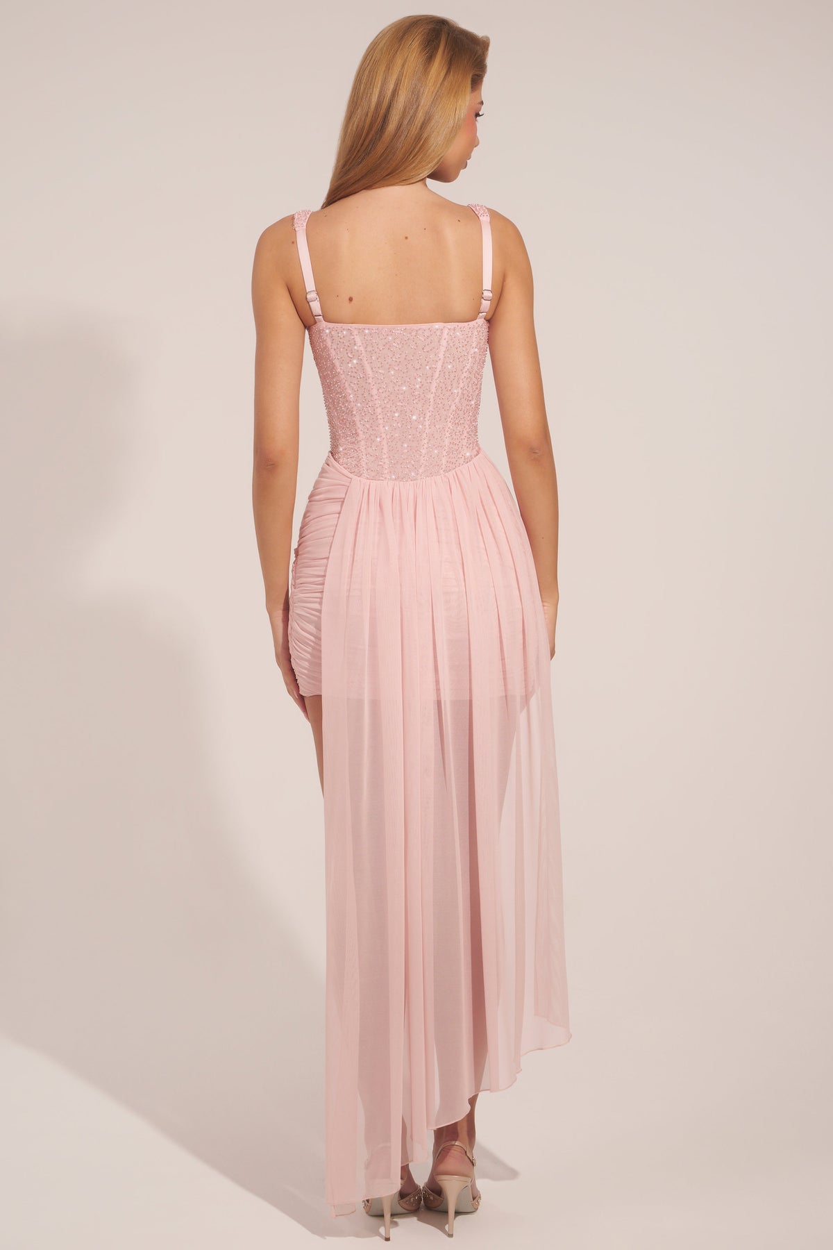 ⁣⁢Corsagen-Minikleid mit Drapierung in Zartrosa⁤⁣