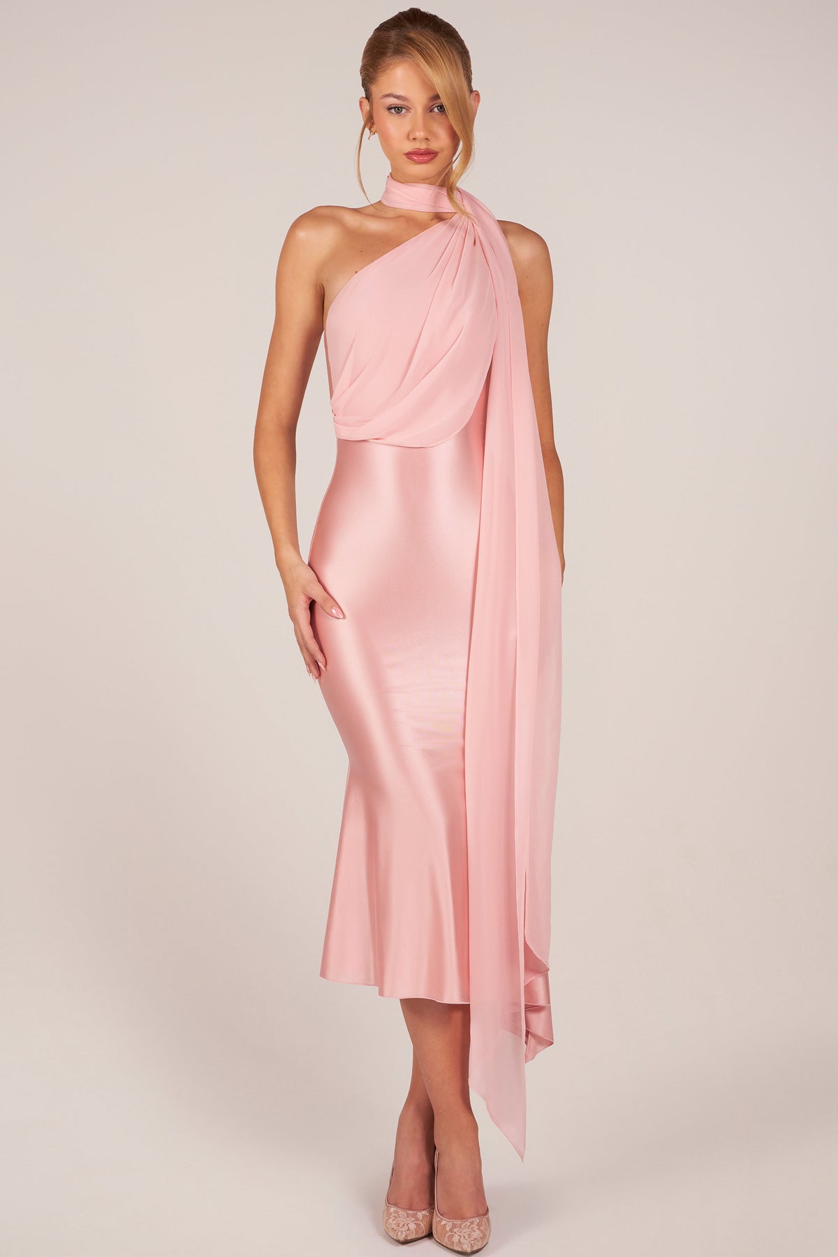 ⁣⁢Midaxikleid mit Schal-Detail in Blush⁤⁣ - 1