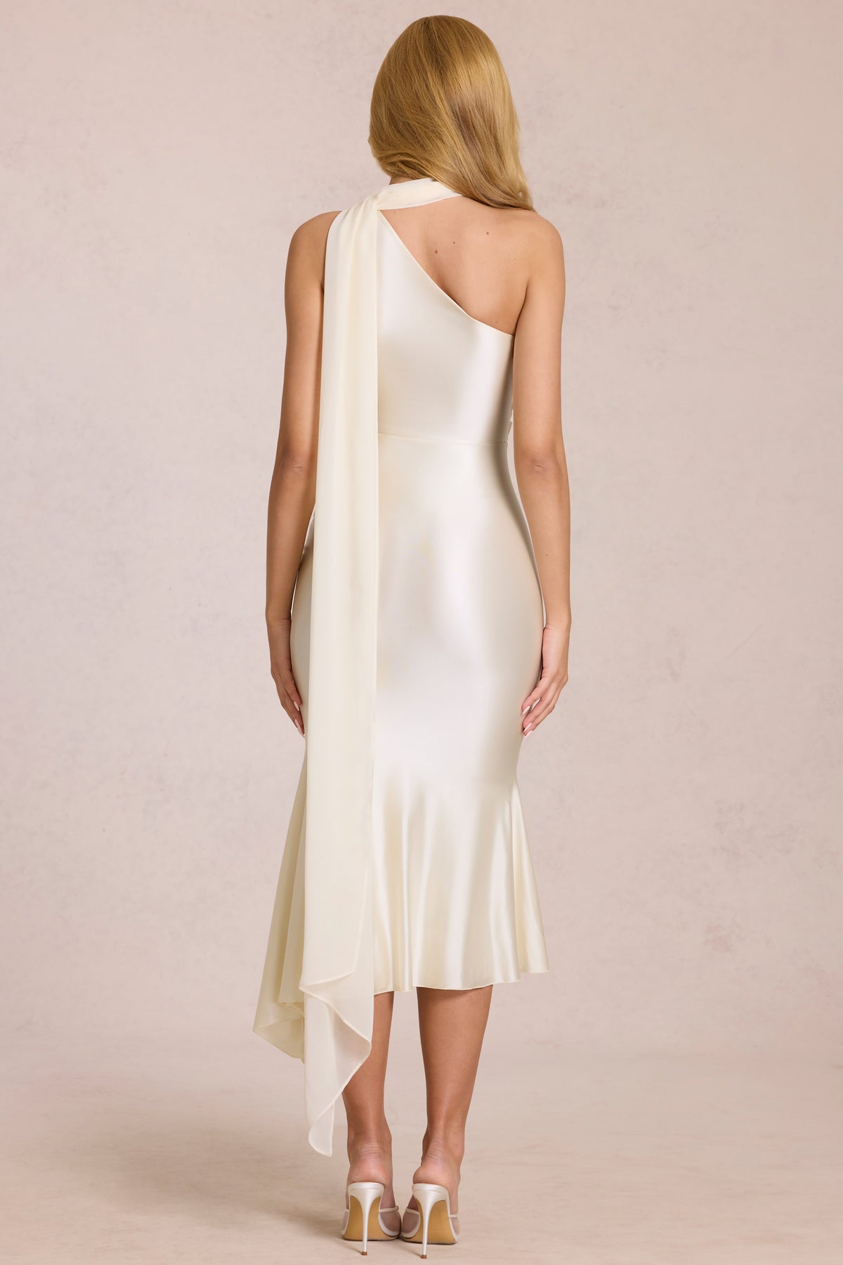⁣⁢Midaxikleid mit Schal-Detail in Perlweiß⁤⁣