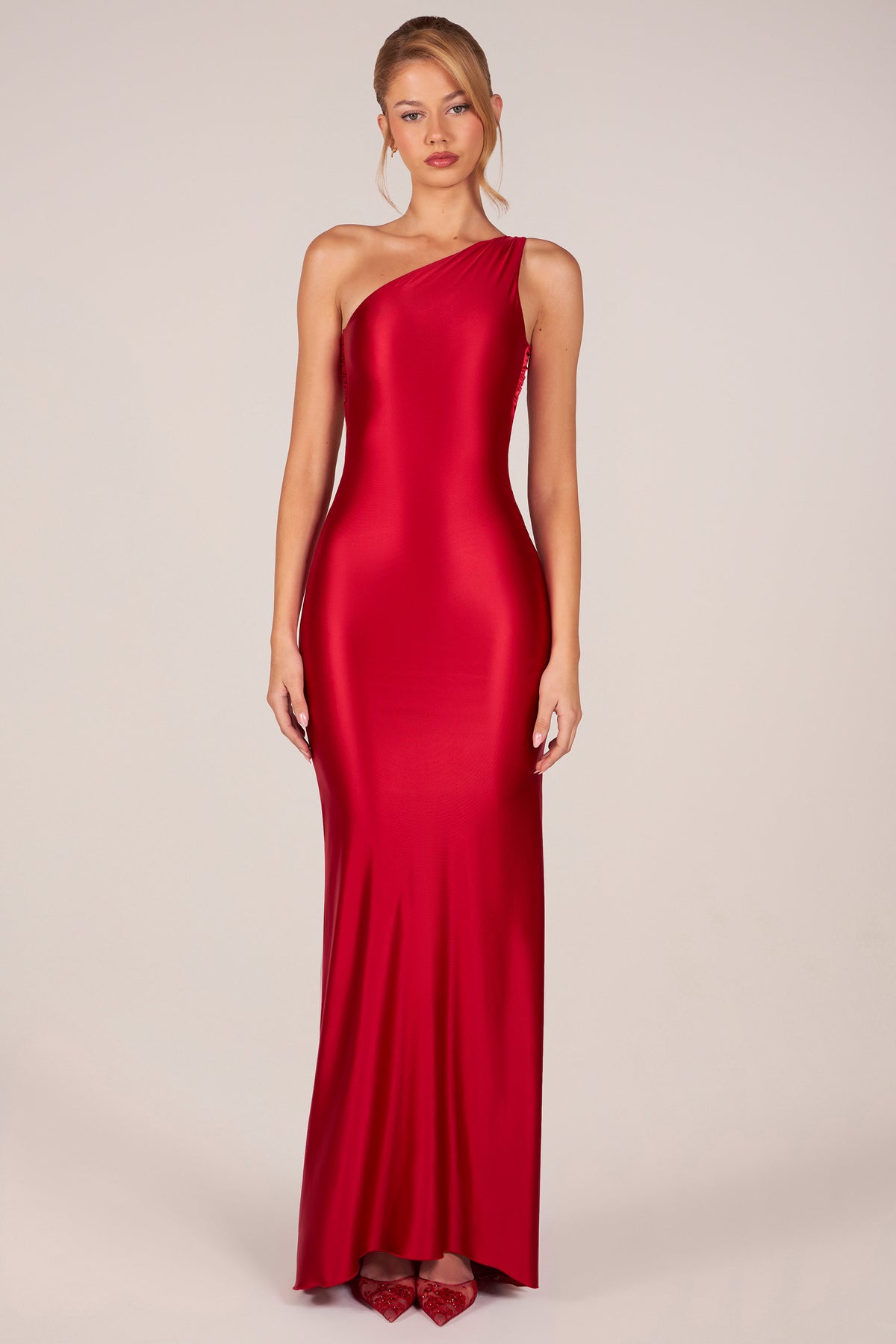 ⁣⁢Asymmetrisches Kleid mit Rückenschnürung in Cherry⁤⁣