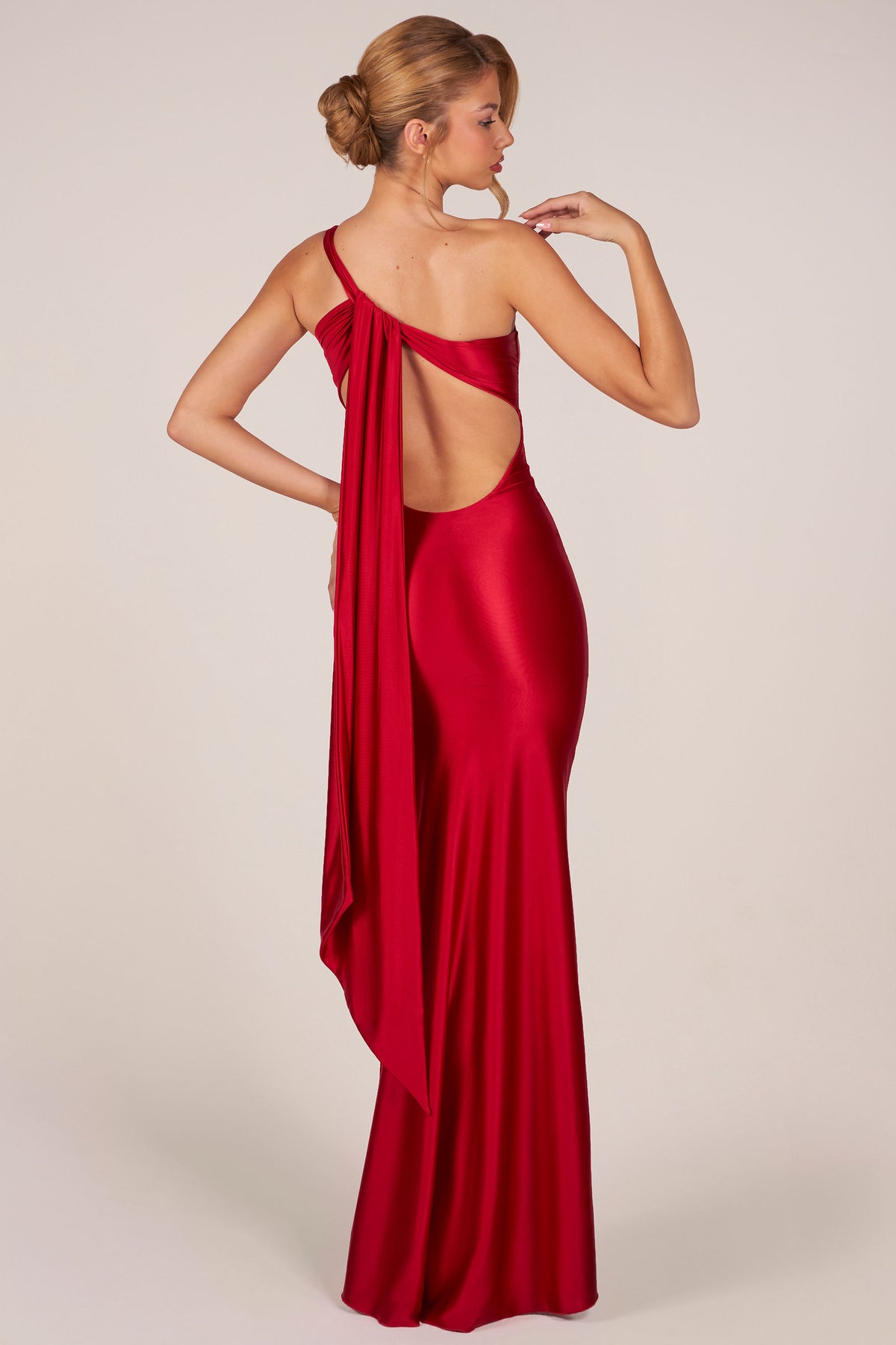 ⁣⁢Asymmetrisches Kleid mit Rückenschnürung in Cherry⁤⁣