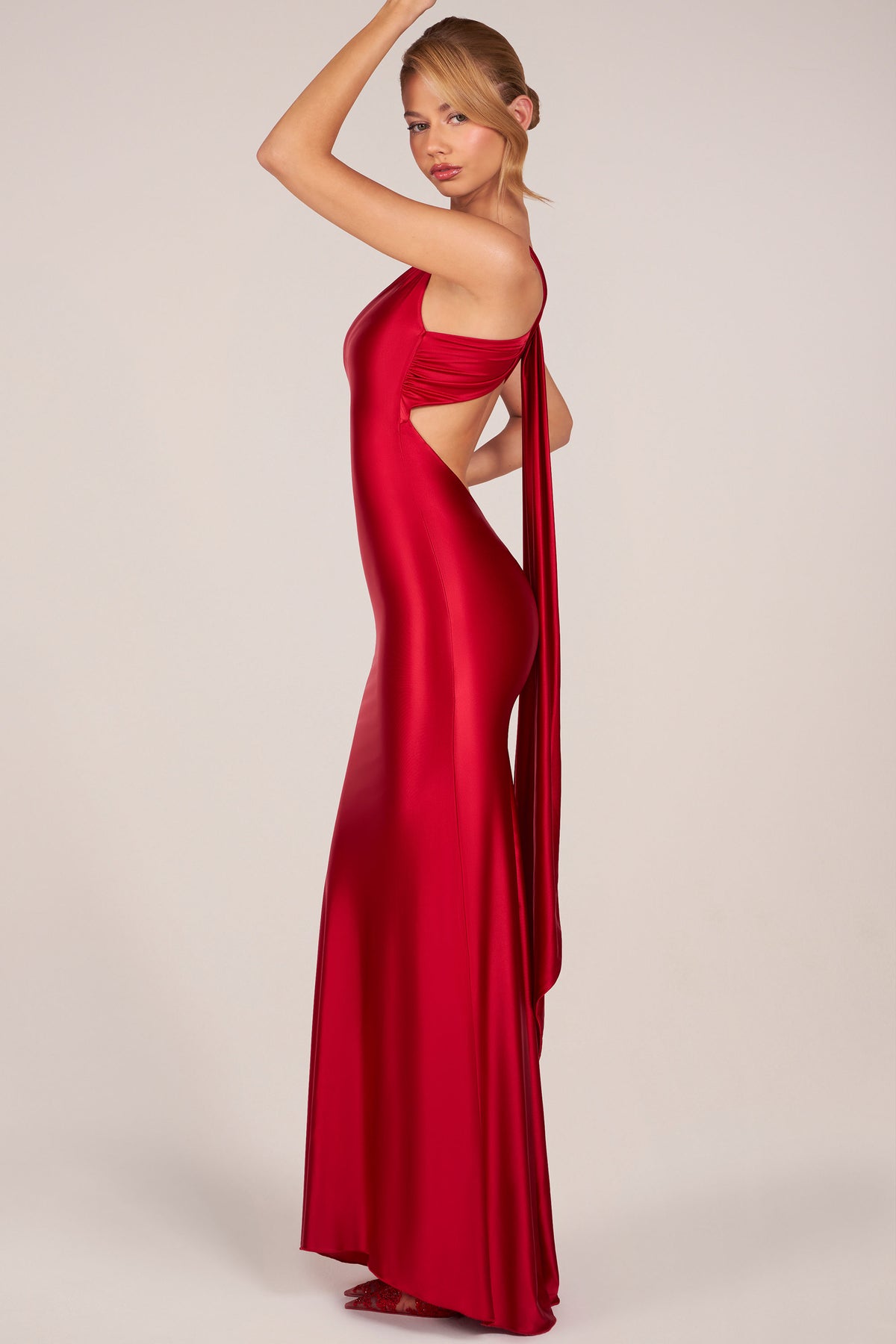 ⁣⁢Asymmetrisches Kleid mit Rückenschnürung in Cherry⁤⁣