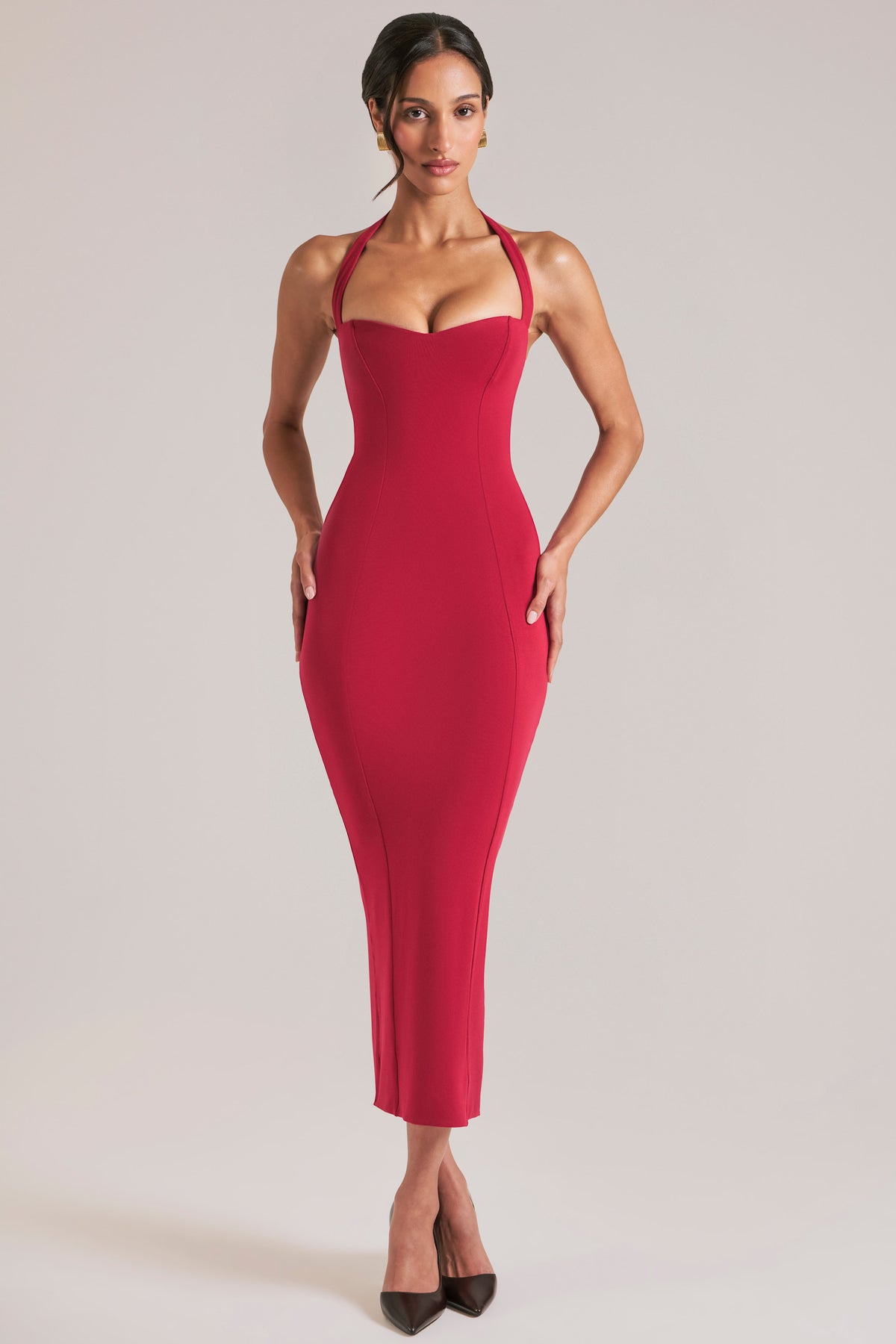 ⁣⁢Neckholder-Midaxikleid in Kirschrot⁤⁣