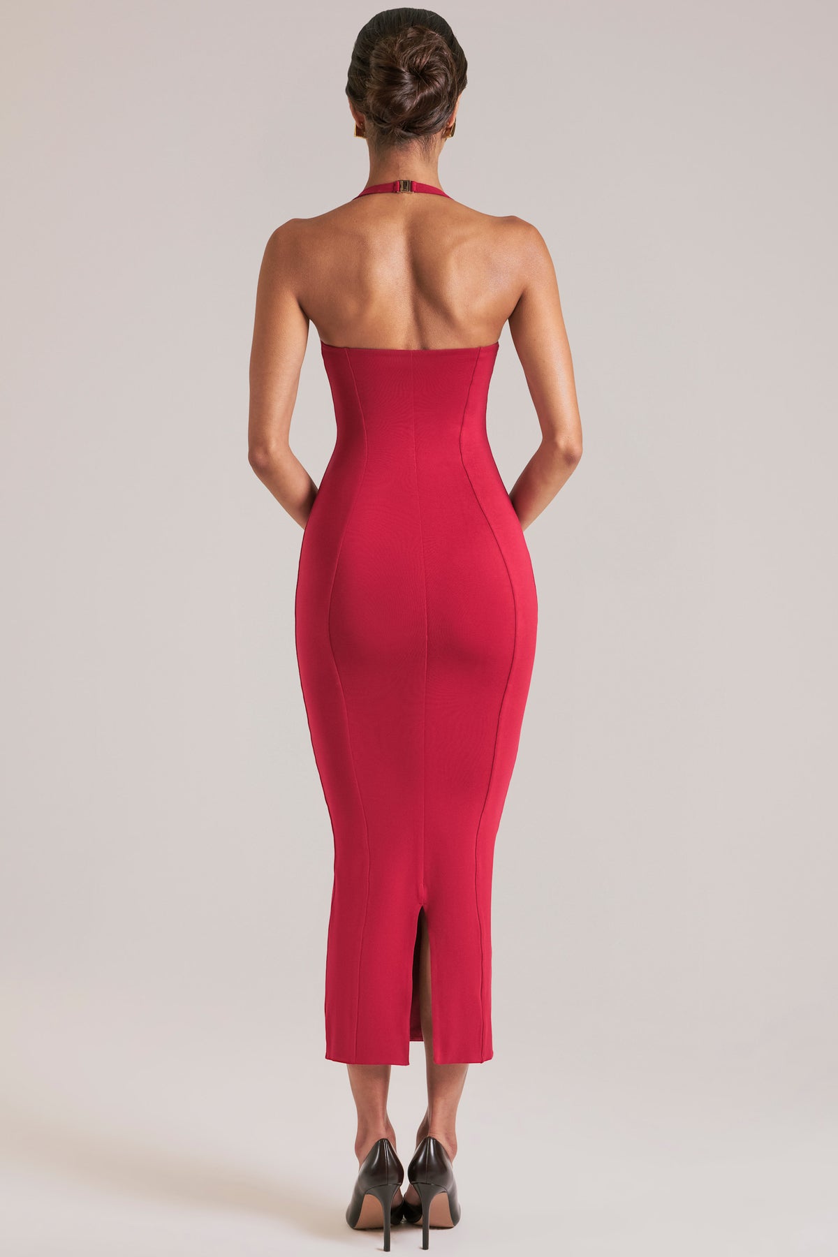 ⁣⁢Neckholder-Midaxikleid in Kirschrot⁤⁣