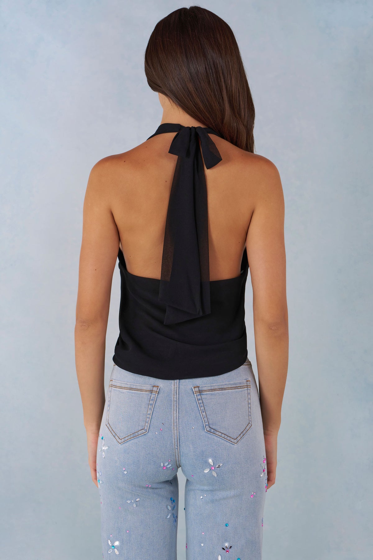 ⁣⁢Neckholder-Top mit tiefem Ausschnitt in Schwarz⁤⁣
