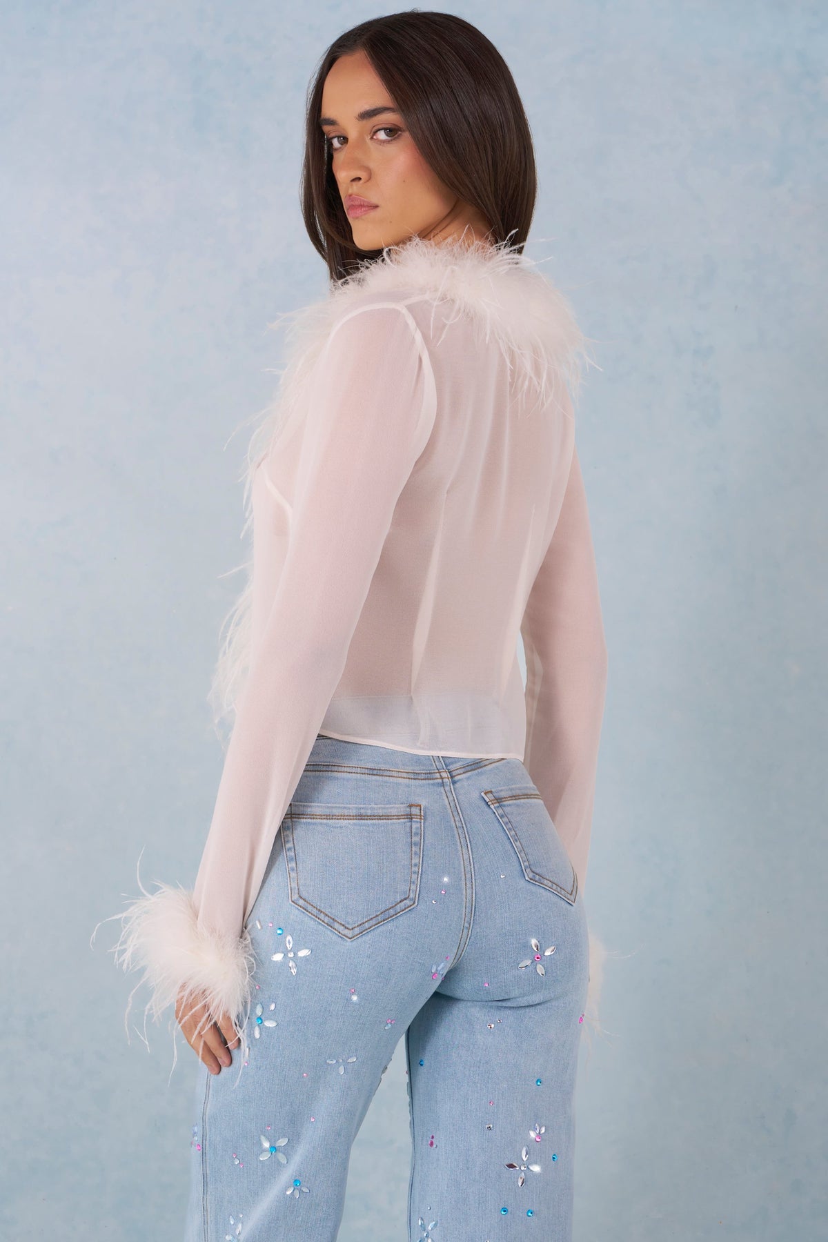 ⁣⁢Transparente Feder-Top in Elfenbein⁤⁣ - 2