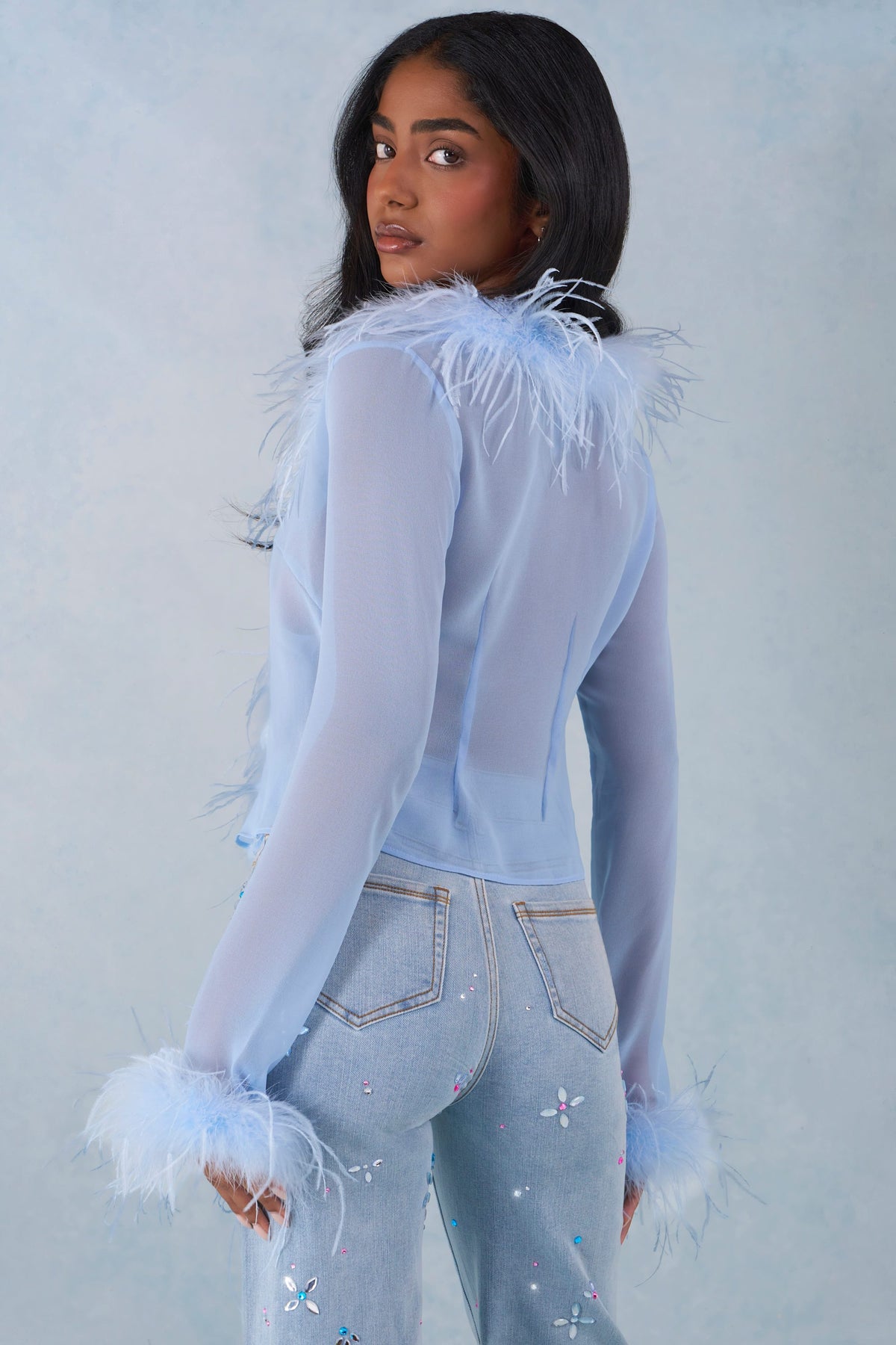 ⁣⁢Federbesetztes transparentes Top in Soft Blue⁤⁣ - 2