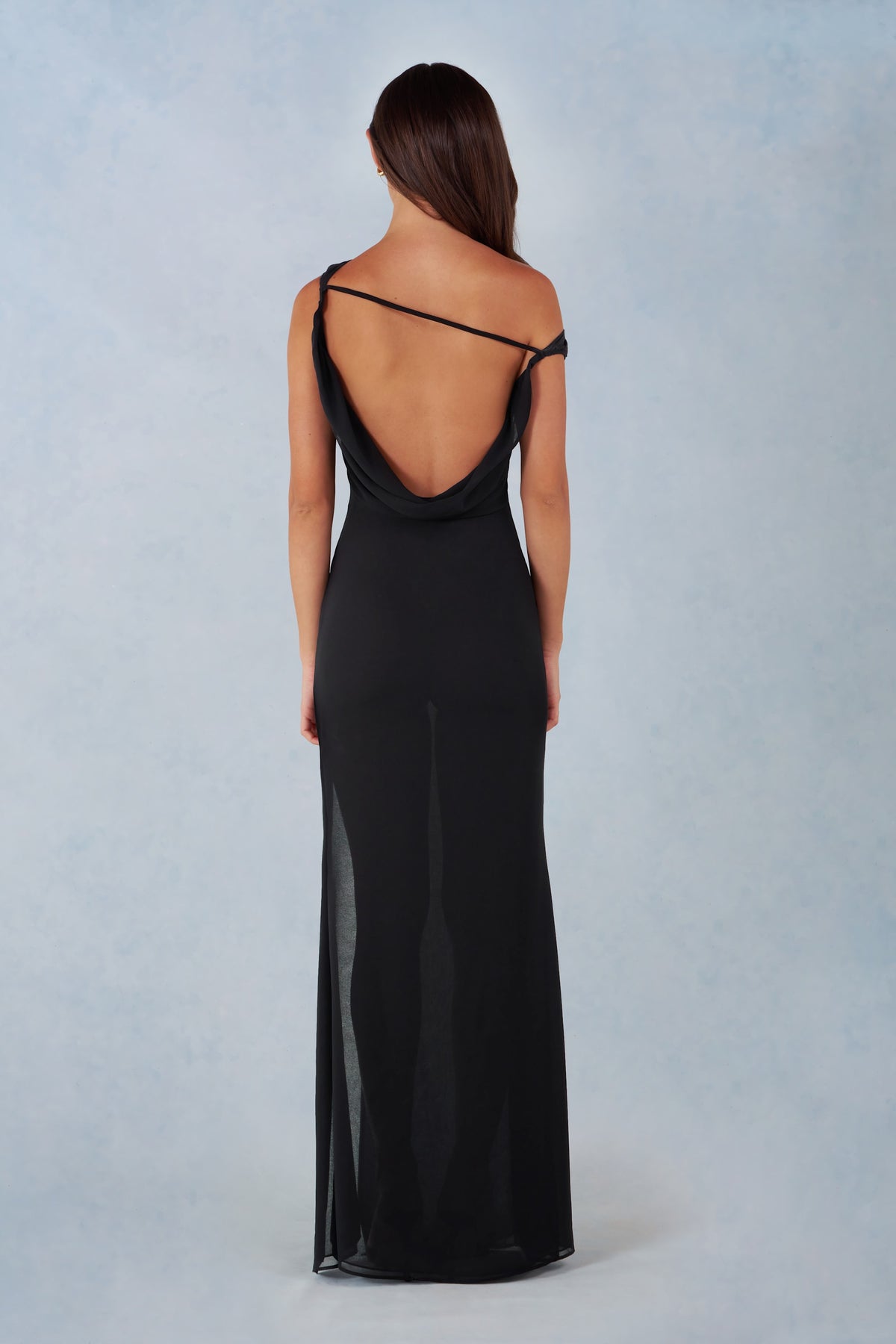 ⁣⁢One-Shoulder Maxikleid in Schwarz⁤⁣