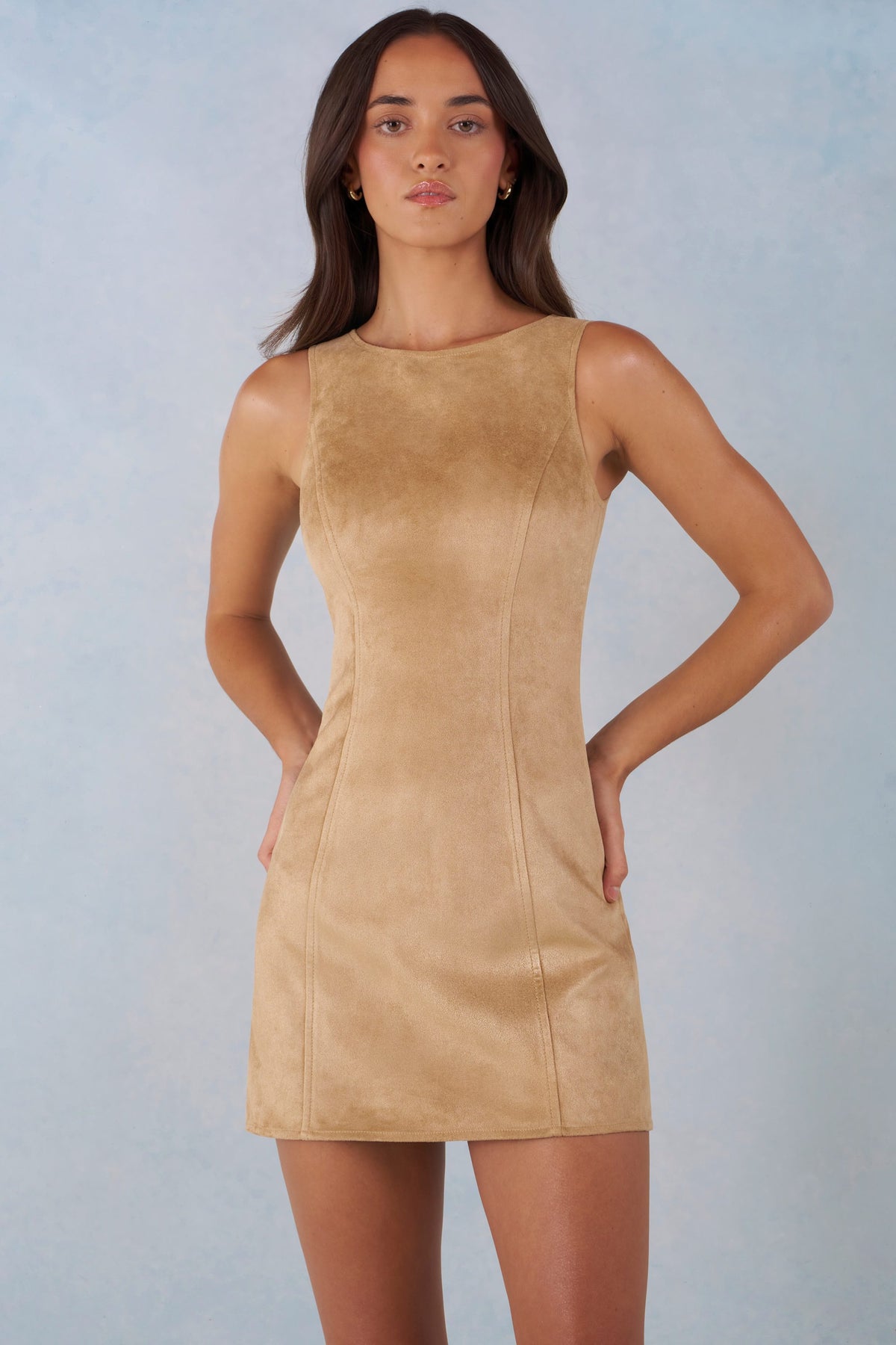 ⁣⁢A-Linien-Minikleid aus Wildlederimitat in Tan⁤⁣ - 1