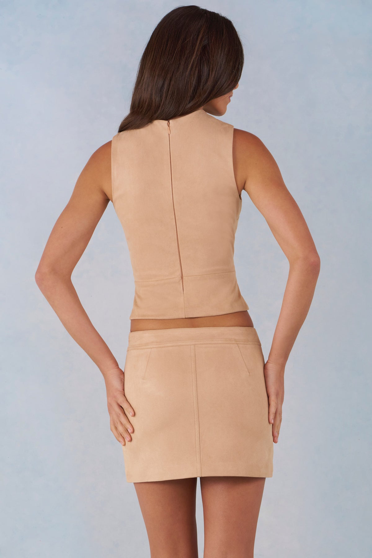 ⁣⁢Faux Suede Mid-Rise Miniskirt in Tan⁤⁣