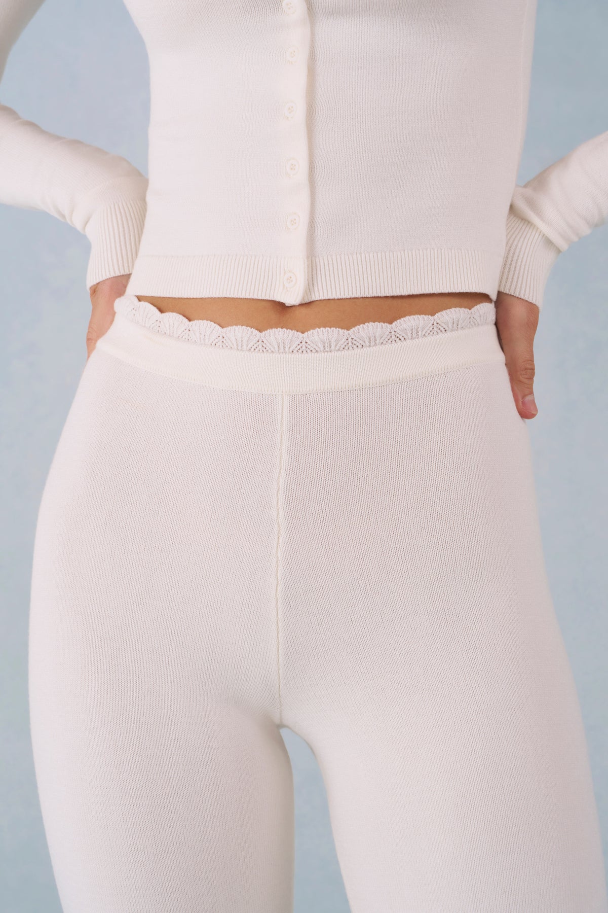 ⁣⁢Strickhose mit mittlerer Leibhöhe Capri in Elfenbein⁤⁣