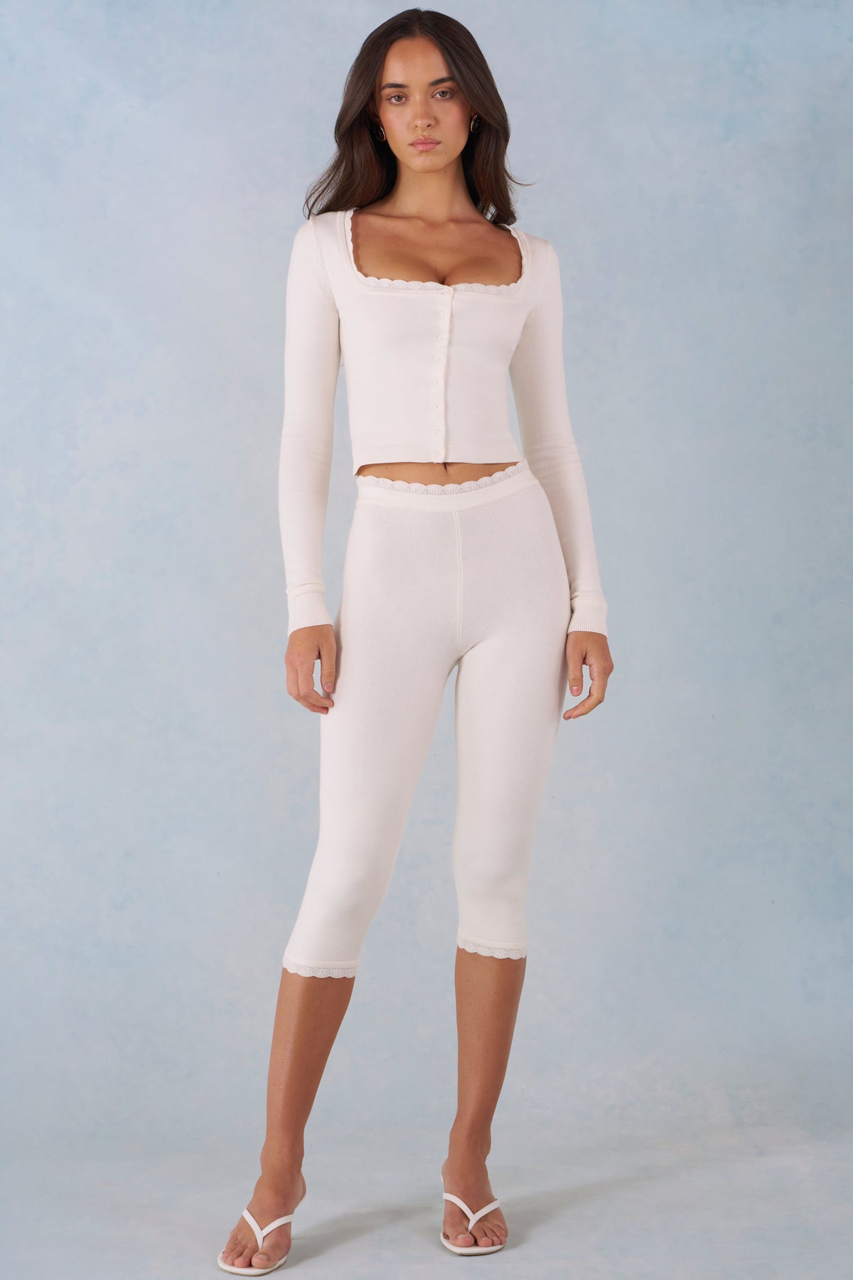 ⁣⁢Strickhose mit mittlerer Leibhöhe Capri in Elfenbein⁤⁣