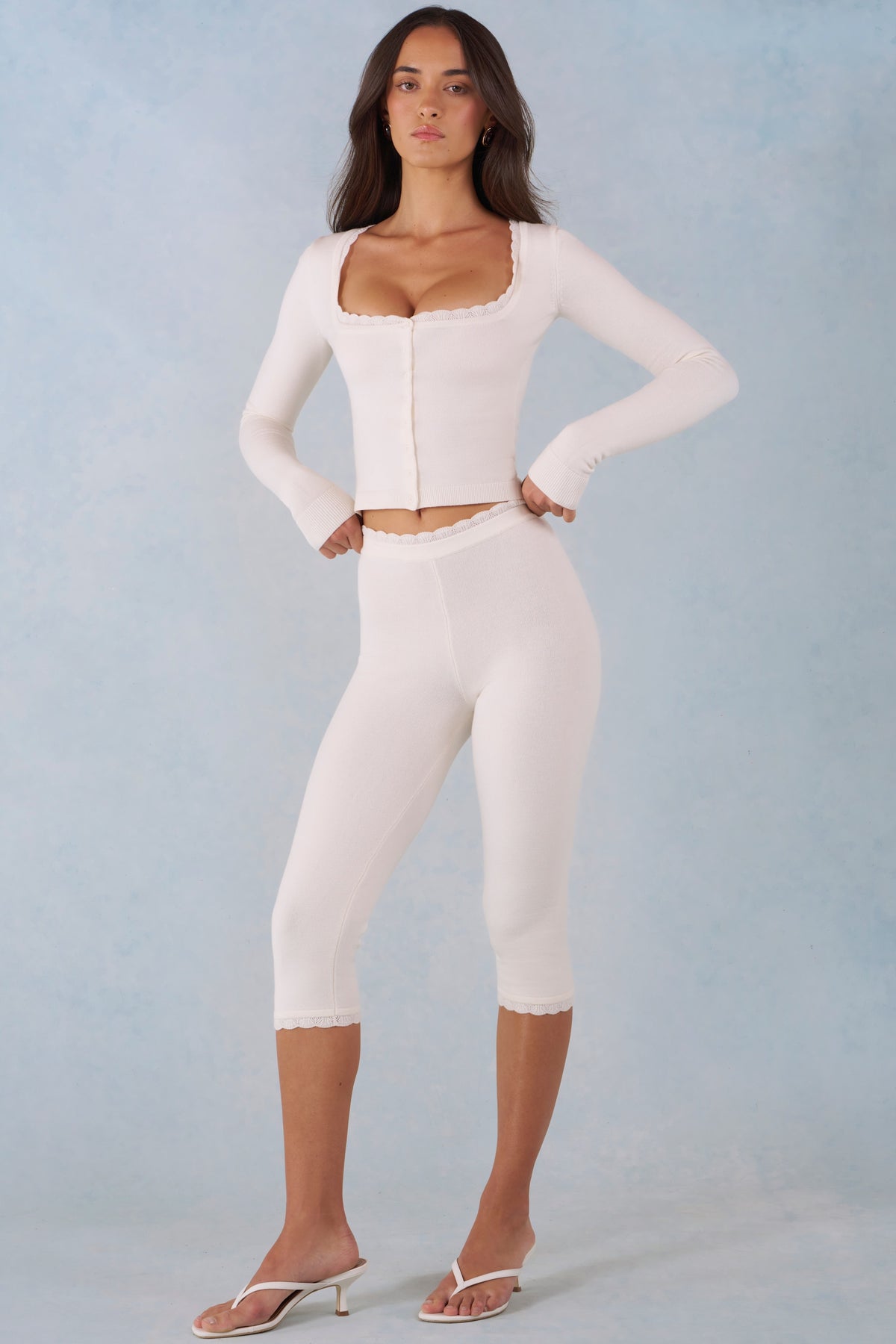 ⁣⁢Strickhose mit mittlerer Leibhöhe Capri in Elfenbein⁤⁣