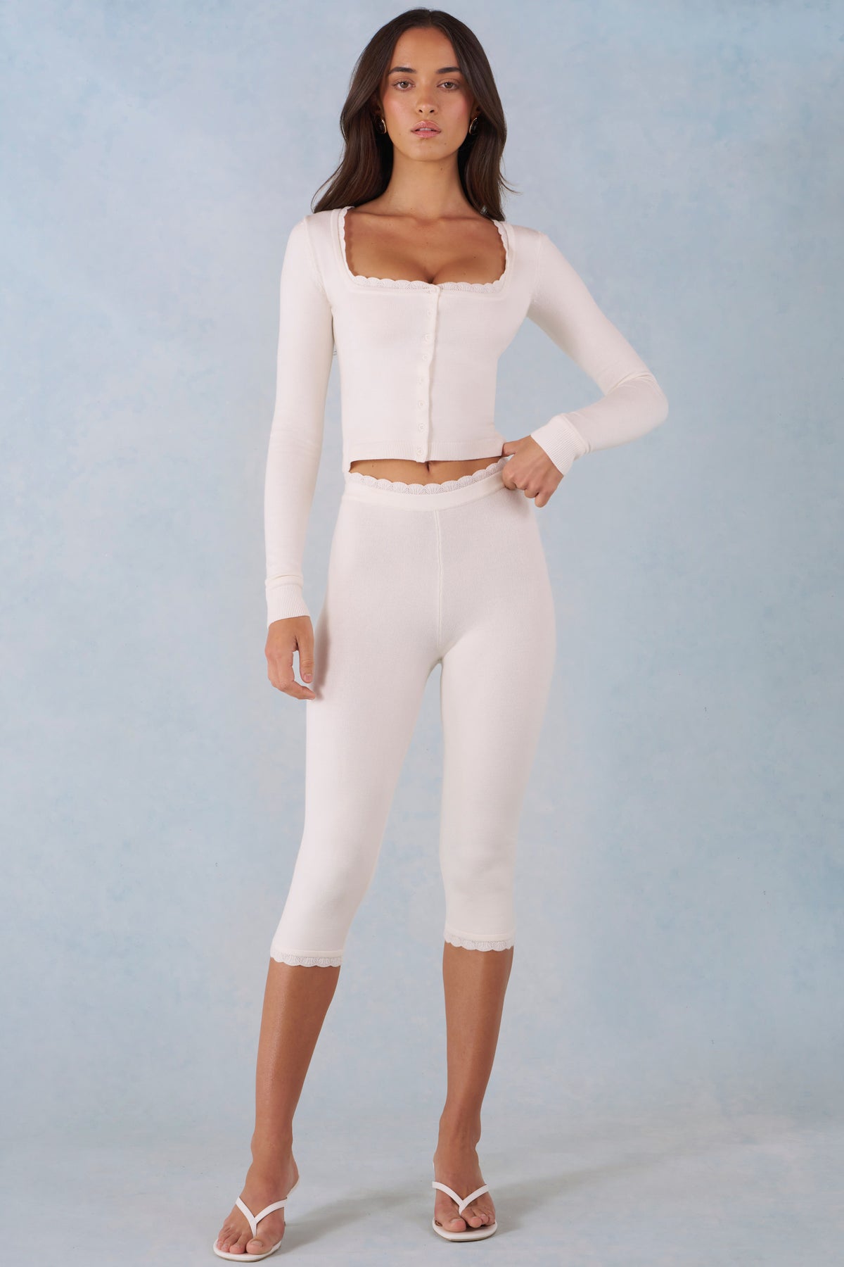 ⁣⁢Strickhose mit mittlerer Leibhöhe Capri in Elfenbein⁤⁣
