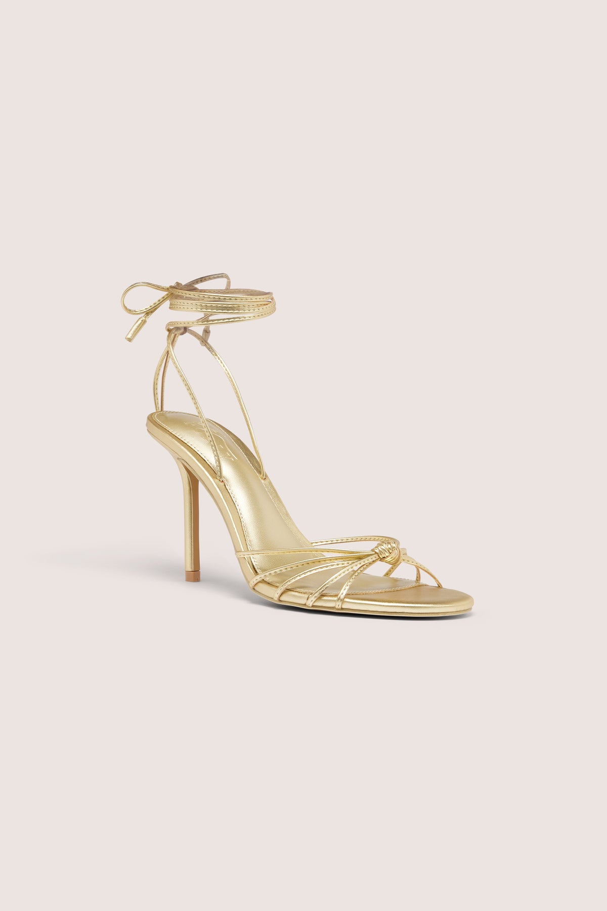 ⁣⁢Sandaletten mit Absatz und Schnürung in Gold⁤⁣
