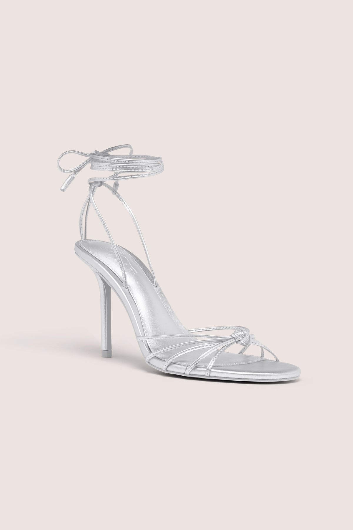 ⁣⁢Sandalen mit Absatz und Schnürung in Silber⁤⁣