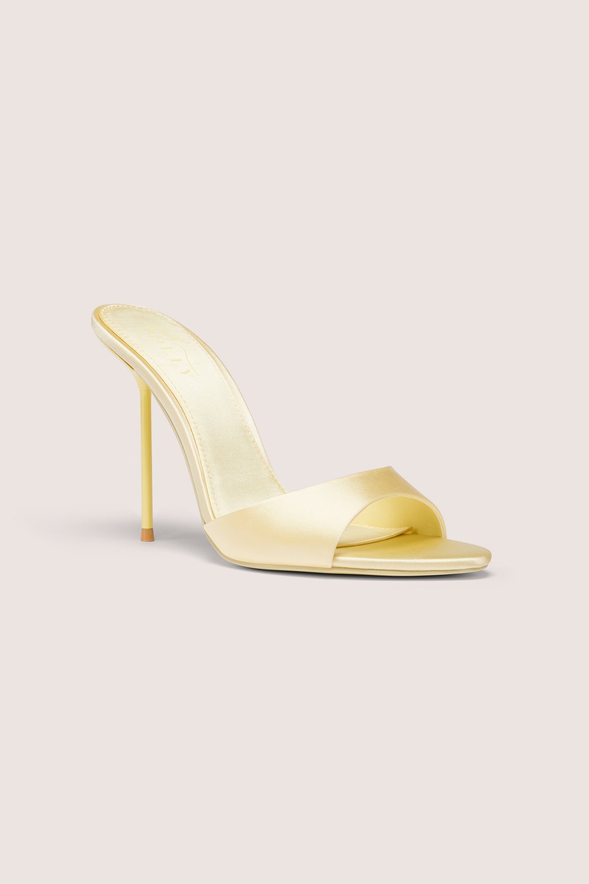 ⁣⁢Satin-Mules mit Absatz in Buttergelb⁤⁣