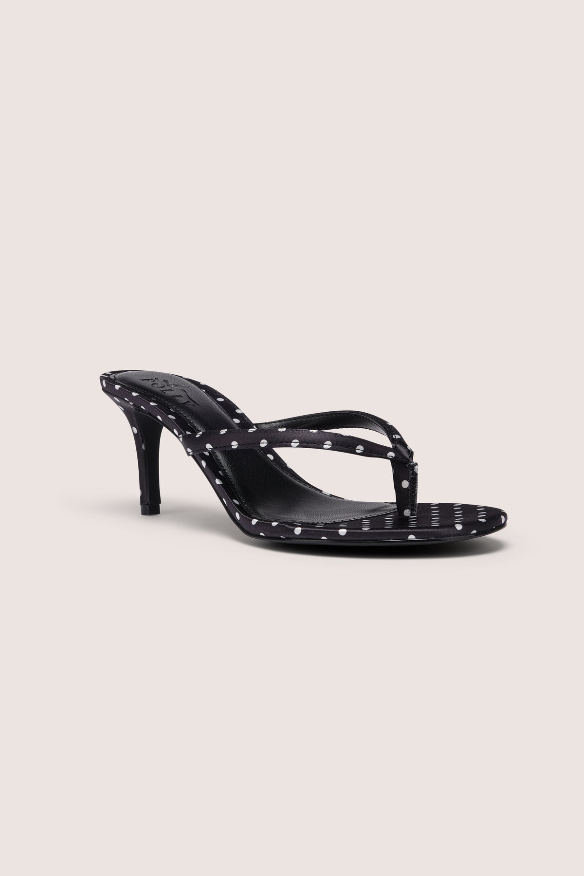⁣⁢Satin-Sandalen mit Absatz und Tanga-Schnitt in Schwarz mit Polka Dots⁤⁣ - 1