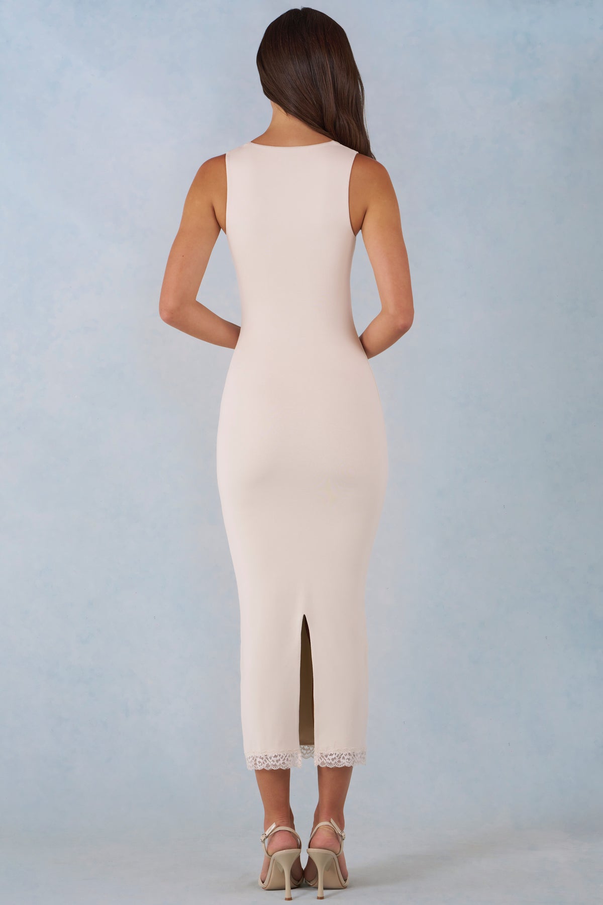 ⁣⁢Modal-Midaxikleid mit Spitzenbesatz in Elfenbein⁤⁣