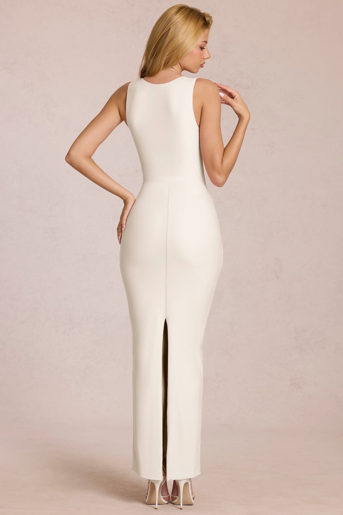 ⁣⁢Maxikleid mit eckigem Ausschnitt und Bindebändern/Raffung in Pearl⁤⁣