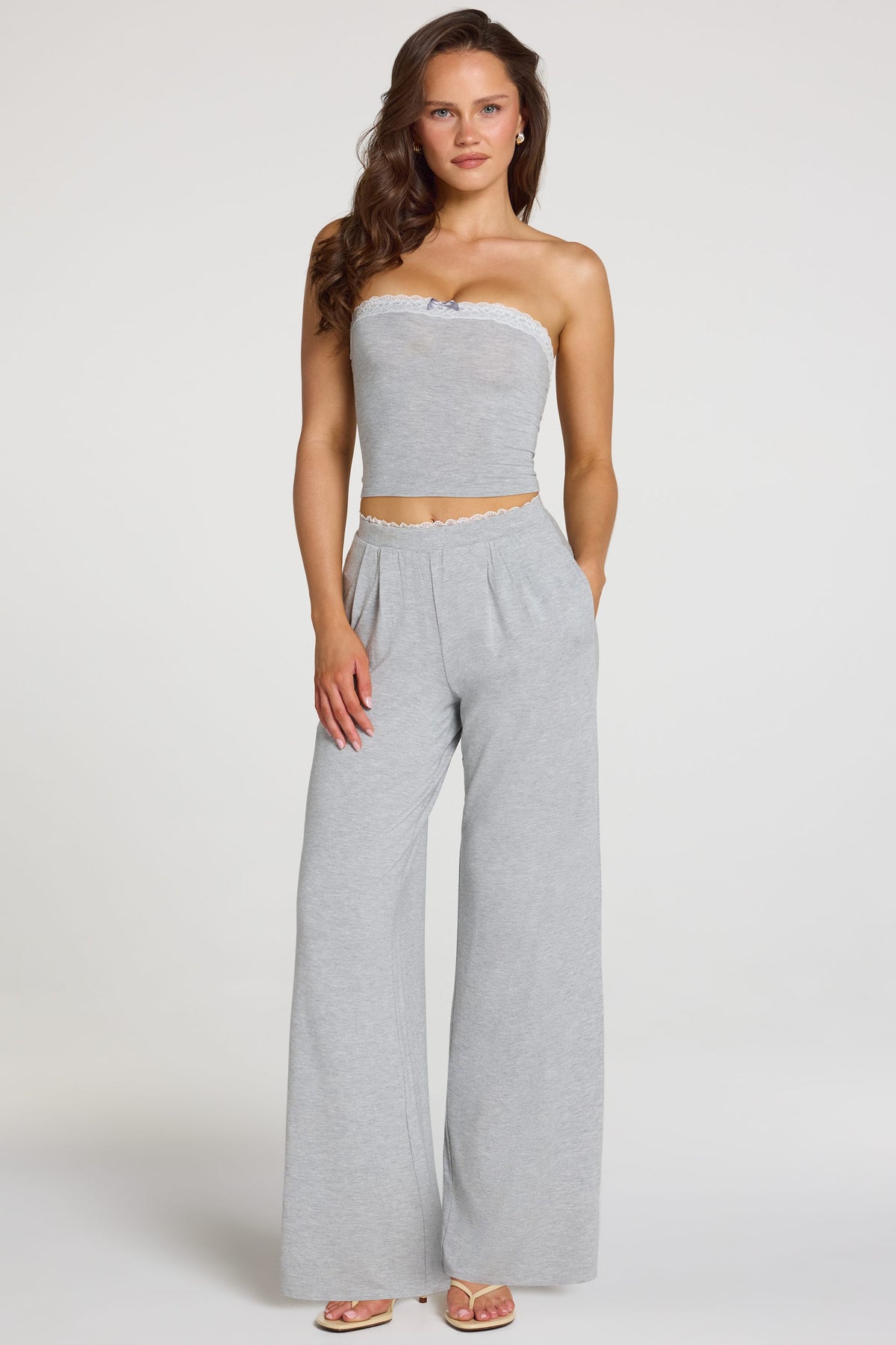 ⁣⁢Modal Mid-Rise Wide-Leg Hose in Grau meliert⁤⁣ - 1