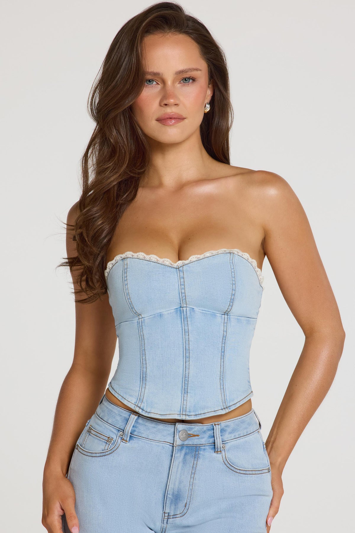 ⁣⁢Denim Korsett-Top in Light Denim⁤⁣