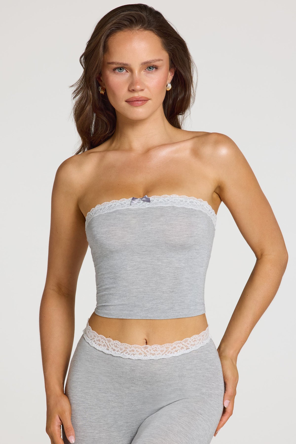 ⁣⁢Modal Bandeau-Top mit Spitzenbesatz in Grey Marl⁤⁣ - 1