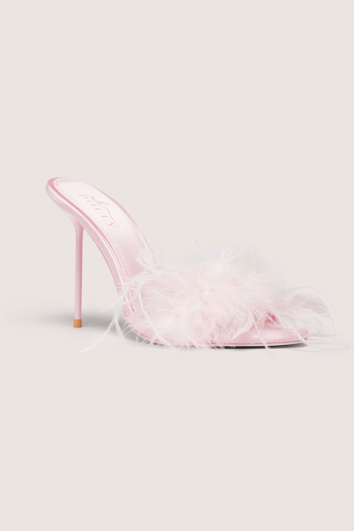 ⁣⁢Feathered Satin Heeled Mule in Blossom Pink⁤⁣ - 1