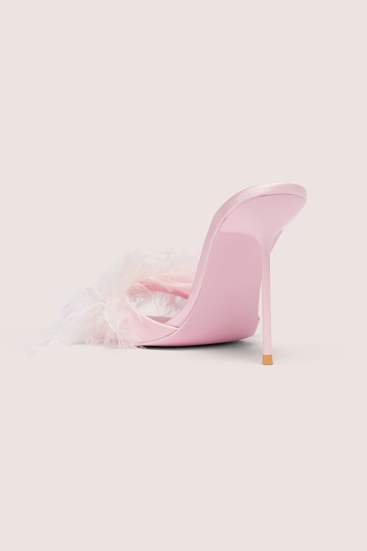 ⁣⁢Feathered Satin Heeled Mule in Blossom Pink⁤⁣ - 2
