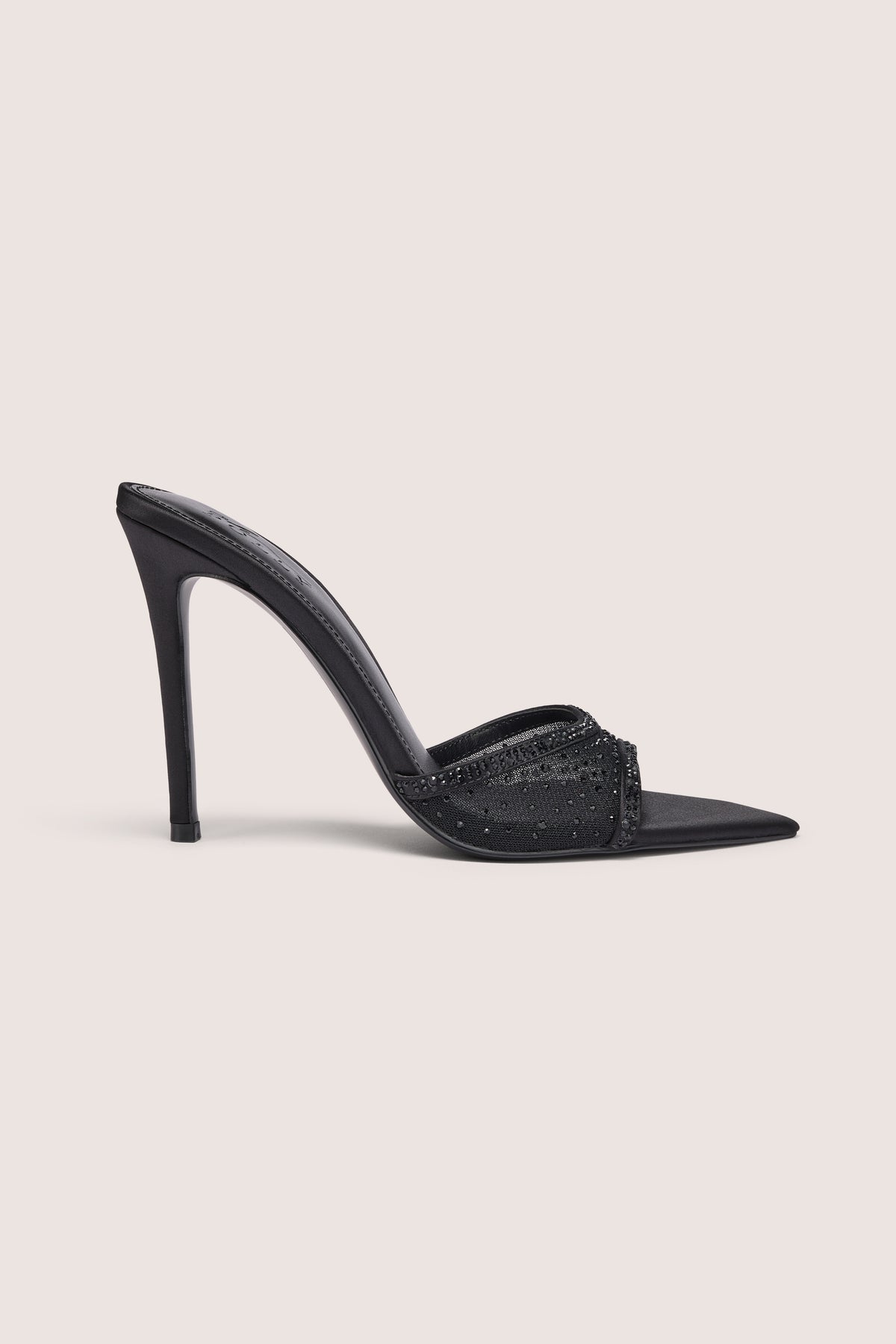 ⁣⁢Satin-Mules mit Absatz und Verzierung in Schwarz⁤⁣