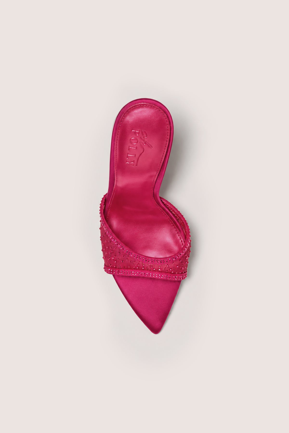 ⁣⁢Verzierte Satin-Mules mit Absatz in Fuchsia Pink⁤⁣